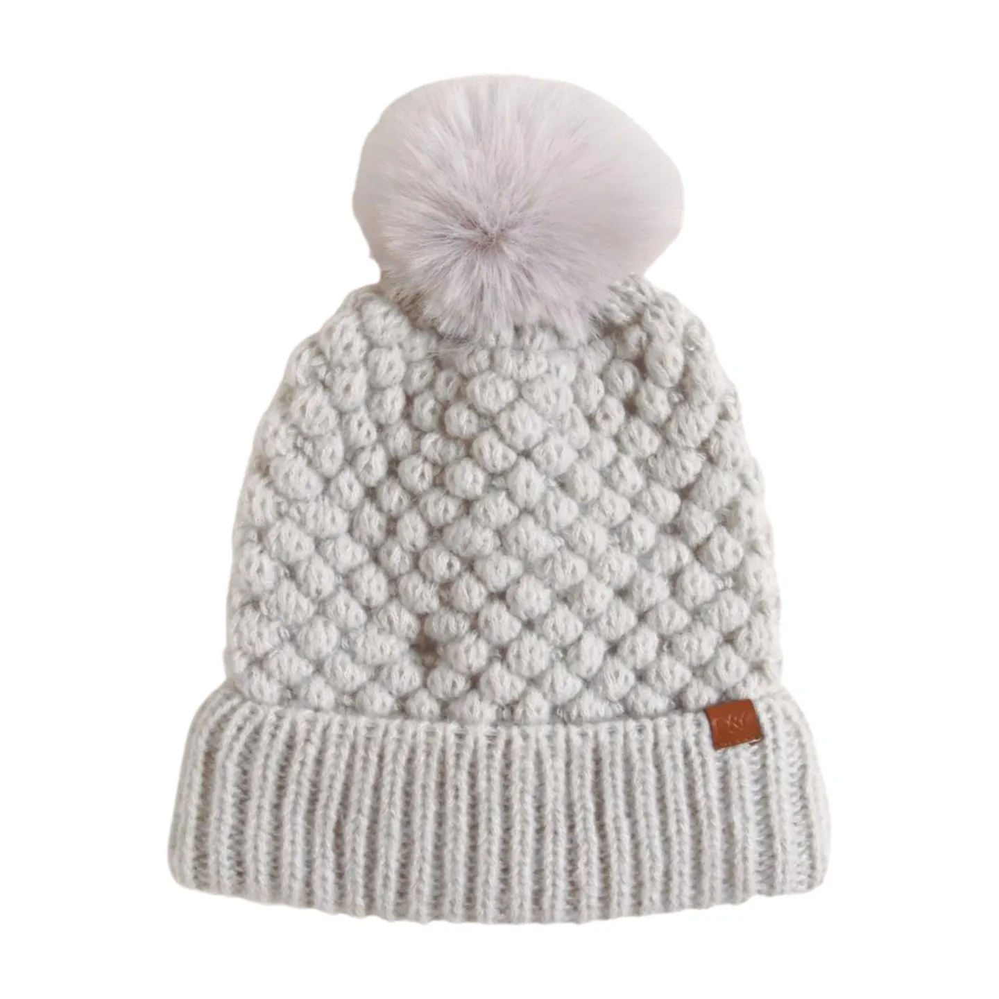 FSBB2332 - Popcorn knit Beanie with D&Y tab and Faux fur Pom.
