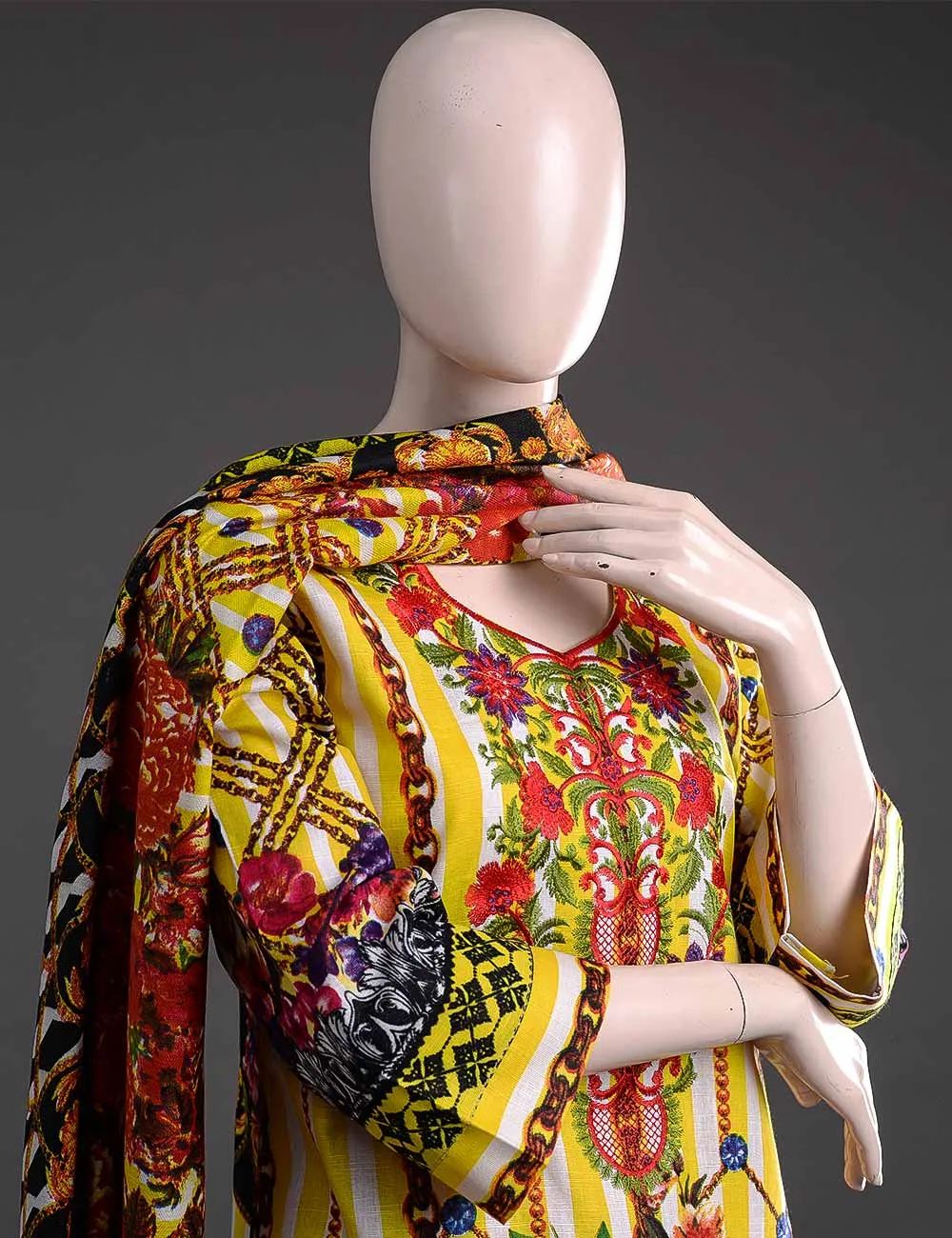 GK-4A - Graceful Heritage  |  Unstitched Printed & Embroidered Khaddar Dress