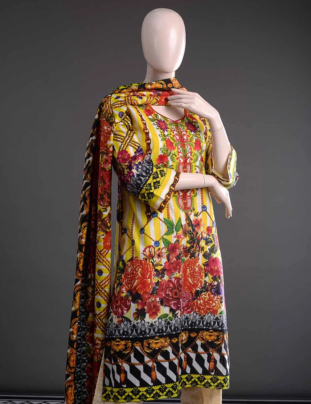 GK-4A - Graceful Heritage  |  Unstitched Printed & Embroidered Khaddar Dress