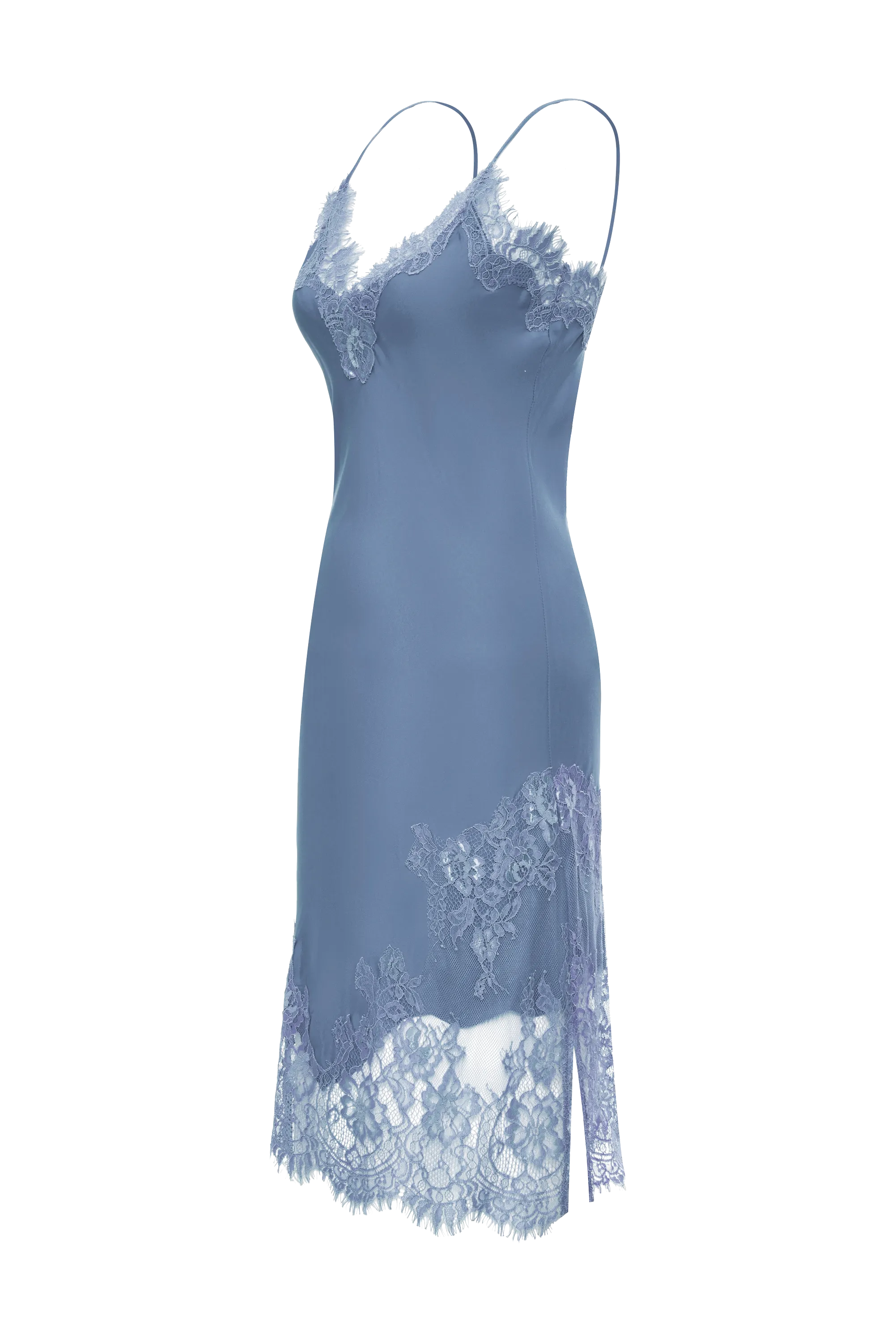Grace Lace Silk Dress Ash Blue