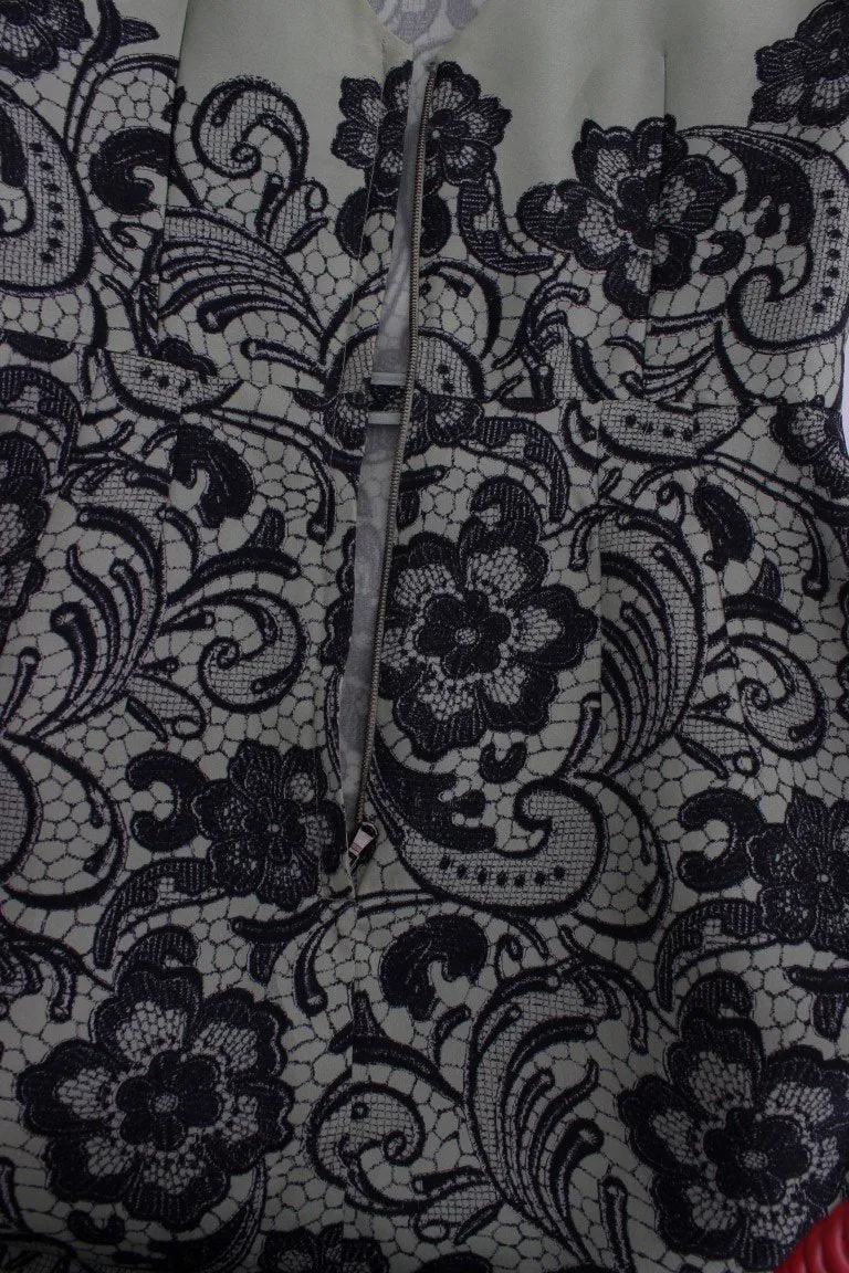 Green Floral Lace Silk Princess Maxi Dress