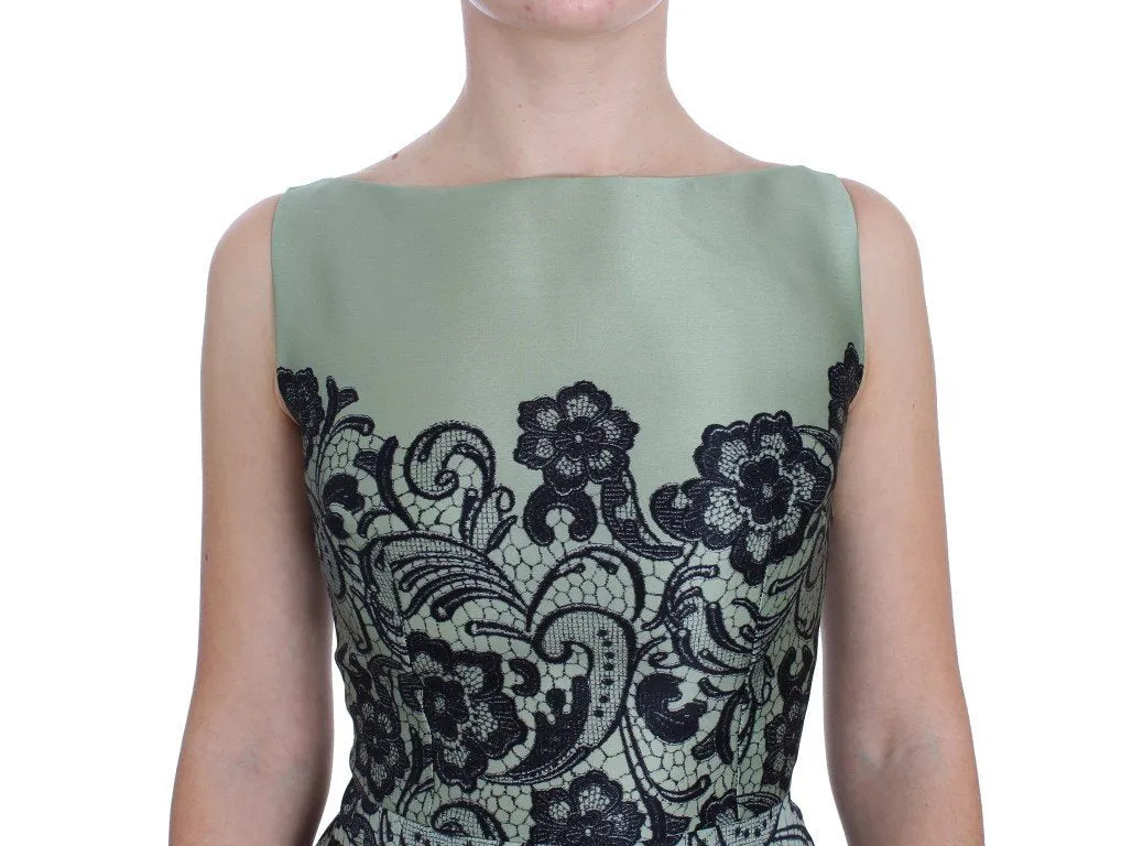 Green Floral Lace Silk Princess Maxi Dress