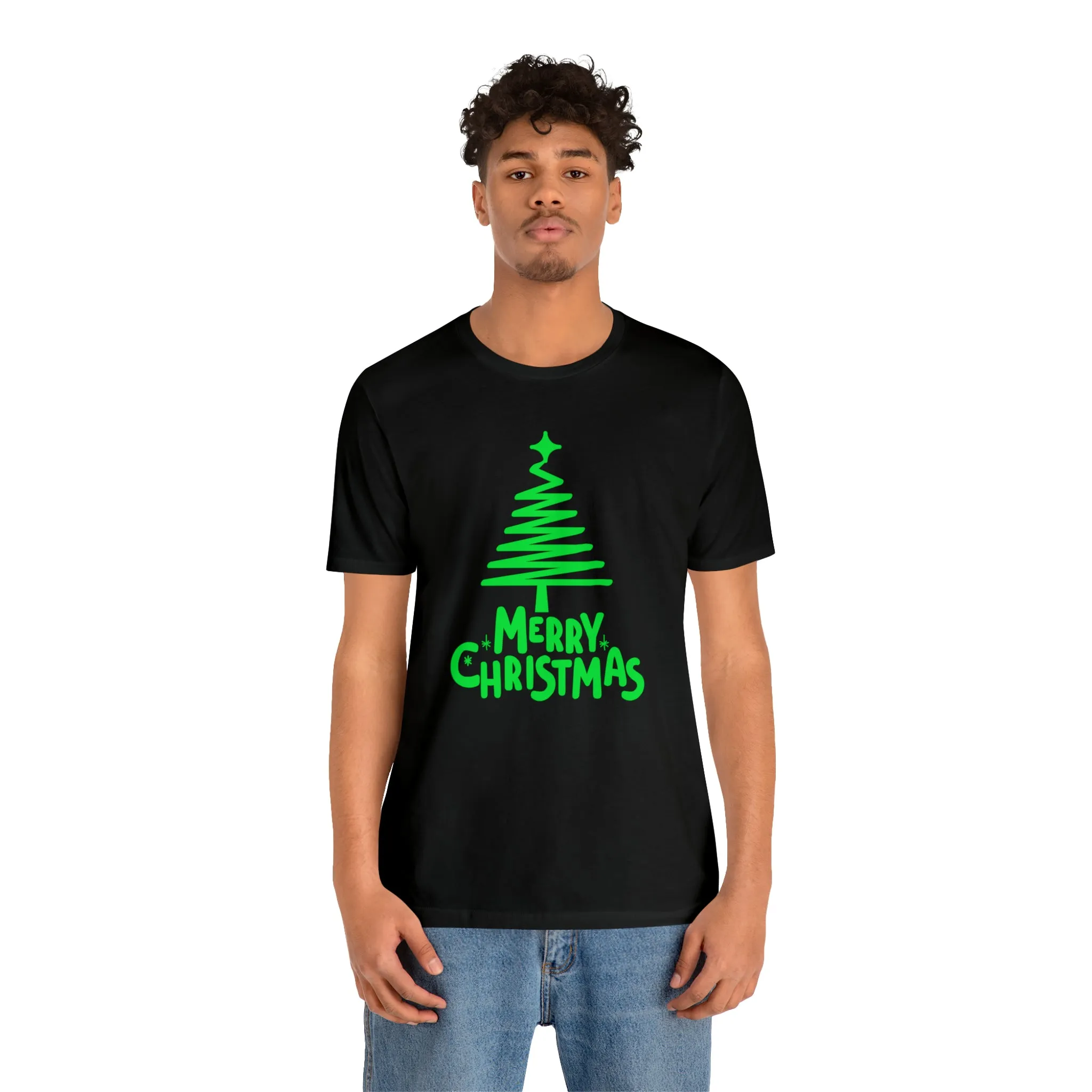 Green Merry Christmas Tree T-Shirt | Christmas Holiday Tee |  Bella Canvas 3001Unisex | Funny Party Short Sleeve Tshirt
