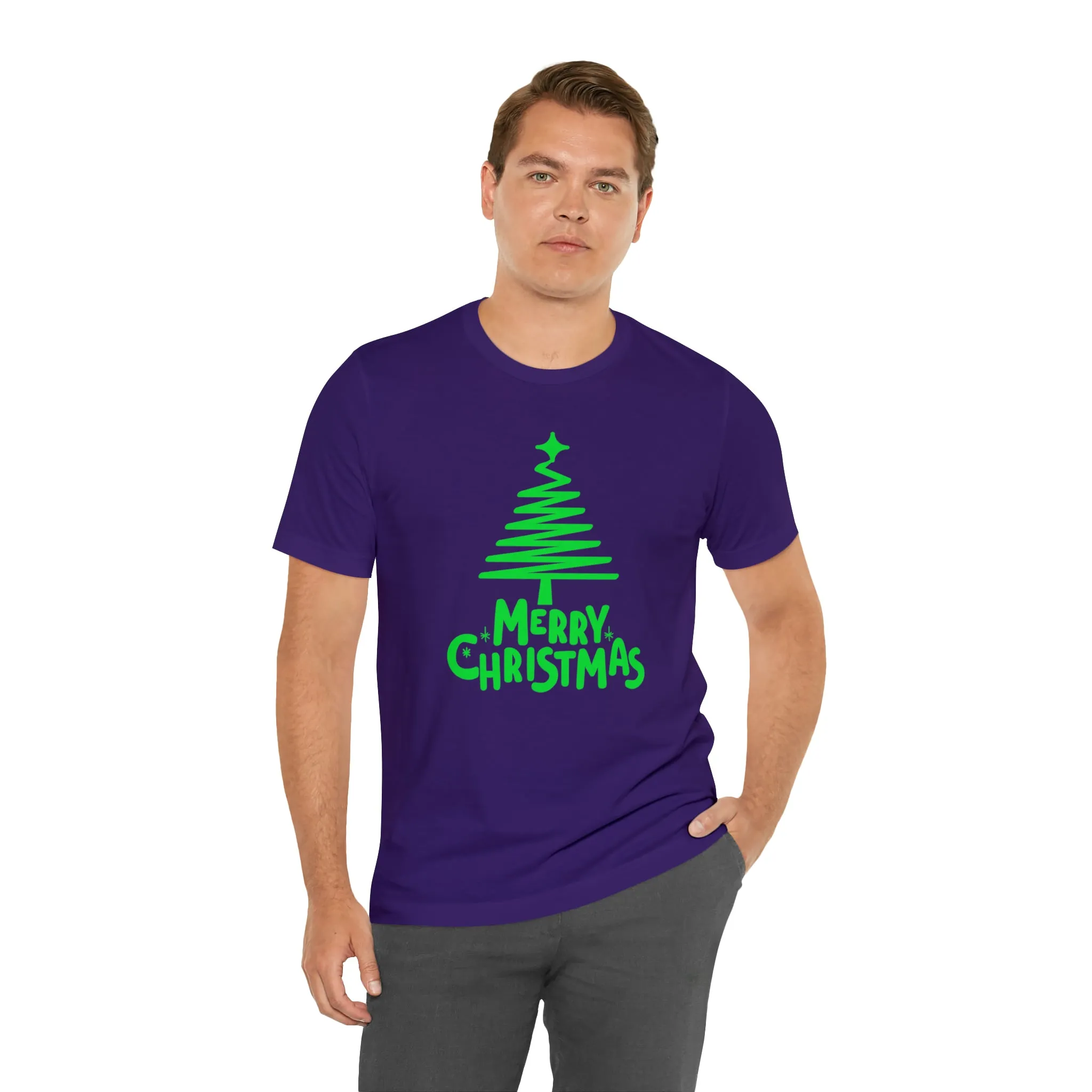 Green Merry Christmas Tree T-Shirt | Christmas Holiday Tee |  Bella Canvas 3001Unisex | Funny Party Short Sleeve Tshirt