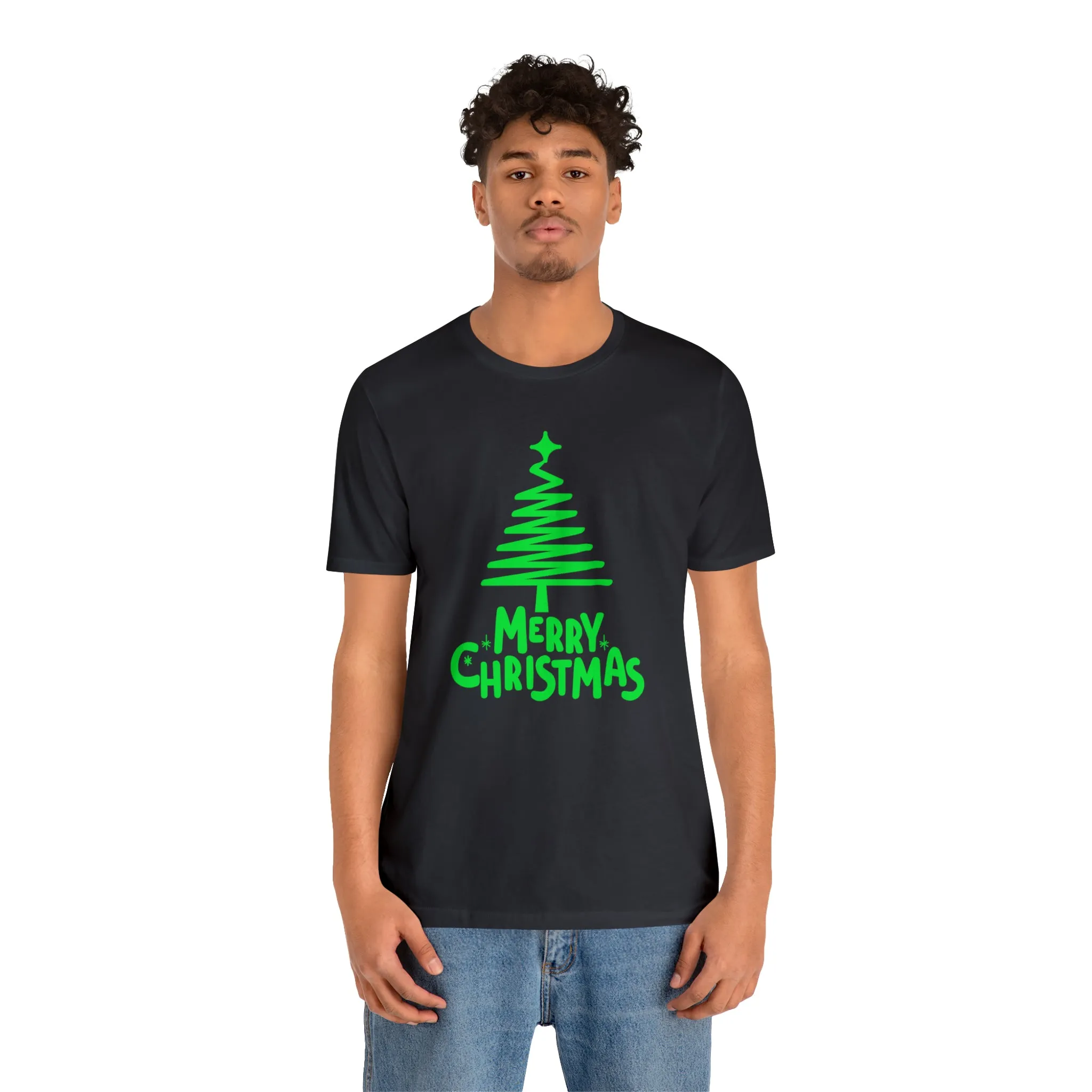 Green Merry Christmas Tree T-Shirt | Christmas Holiday Tee |  Bella Canvas 3001Unisex | Funny Party Short Sleeve Tshirt