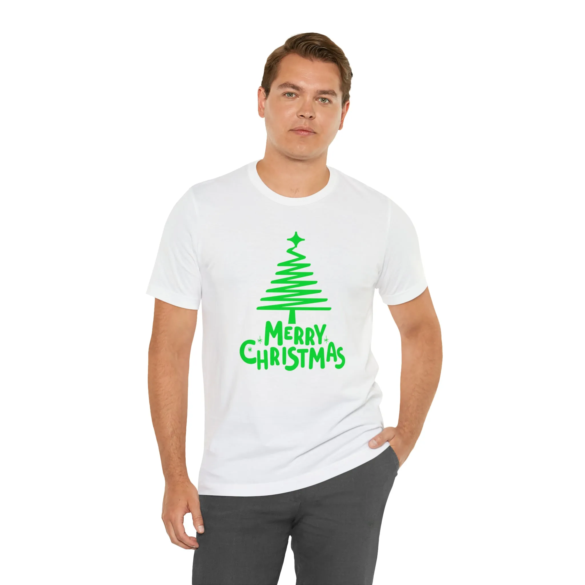 Green Merry Christmas Tree T-Shirt | Christmas Holiday Tee |  Bella Canvas 3001Unisex | Funny Party Short Sleeve Tshirt