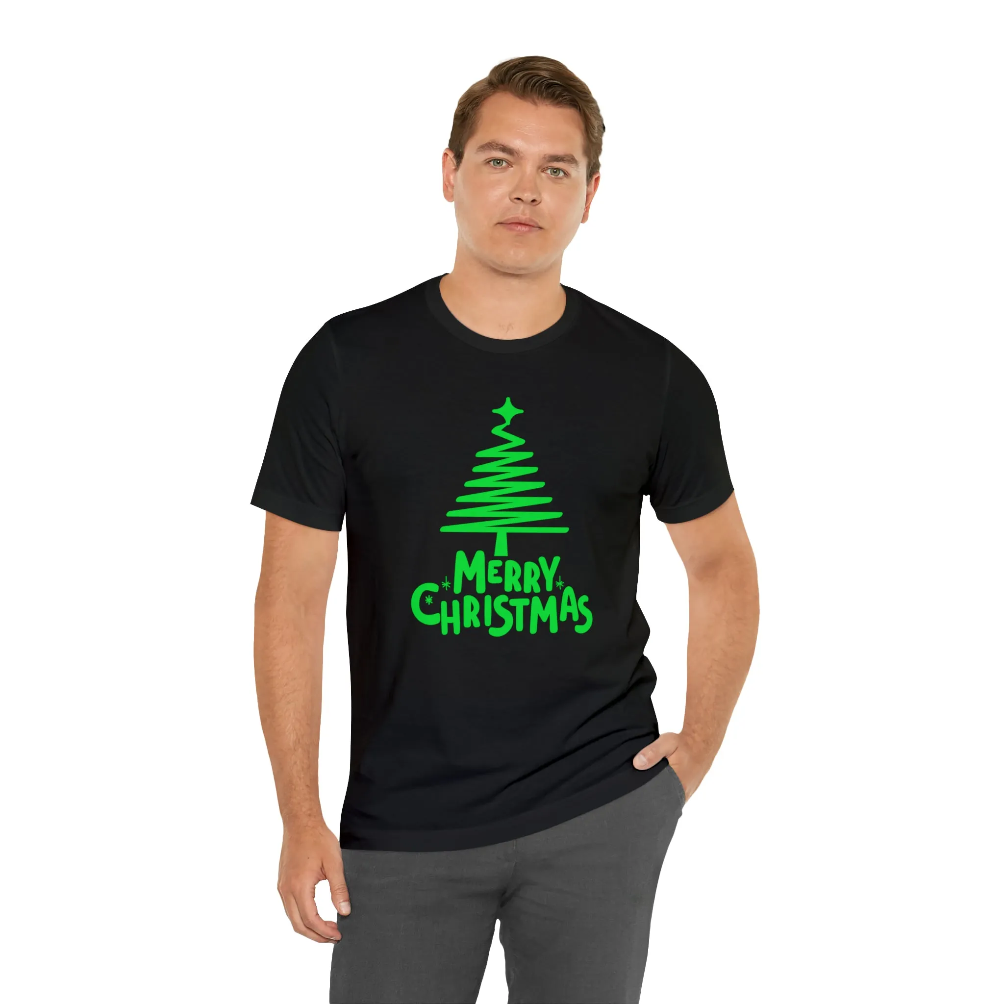 Green Merry Christmas Tree T-Shirt | Christmas Holiday Tee |  Bella Canvas 3001Unisex | Funny Party Short Sleeve Tshirt