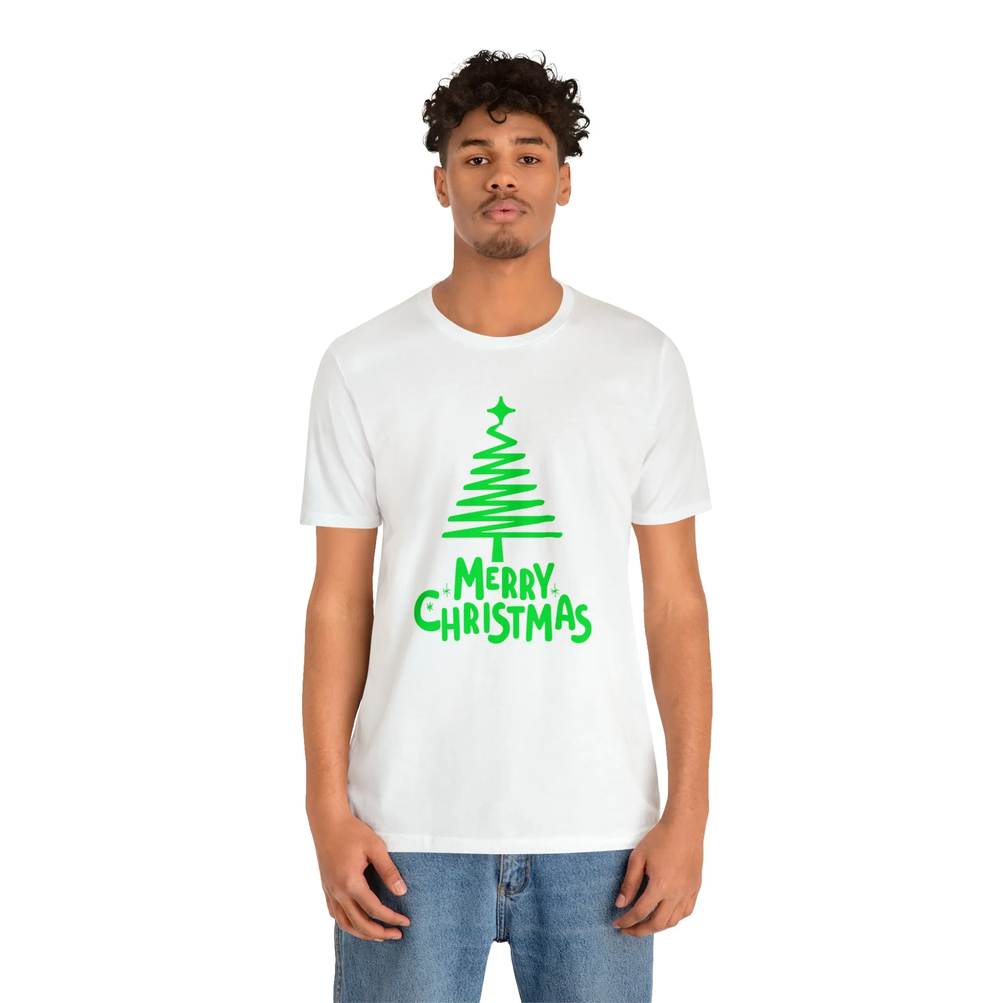 Green Merry Christmas Tree T-Shirt | Christmas Holiday Tee |  Bella Canvas 3001Unisex | Funny Party Short Sleeve Tshirt