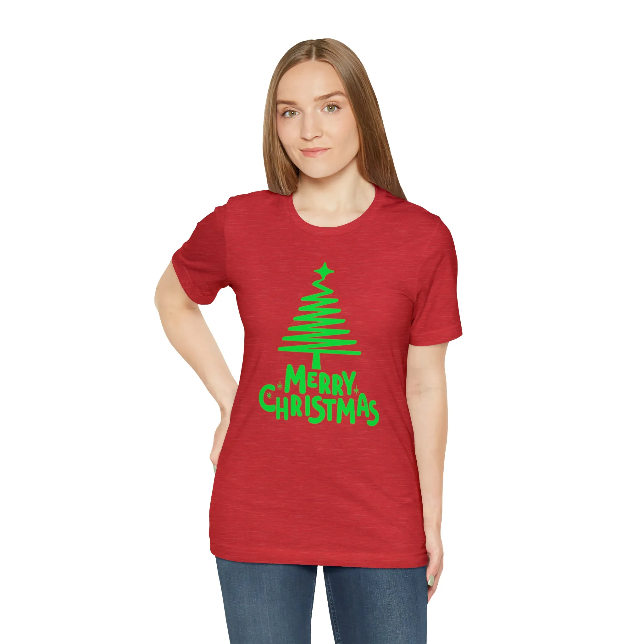 Green Merry Christmas Tree T-Shirt | Christmas Holiday Tee |  Bella Canvas 3001Unisex | Funny Party Short Sleeve Tshirt