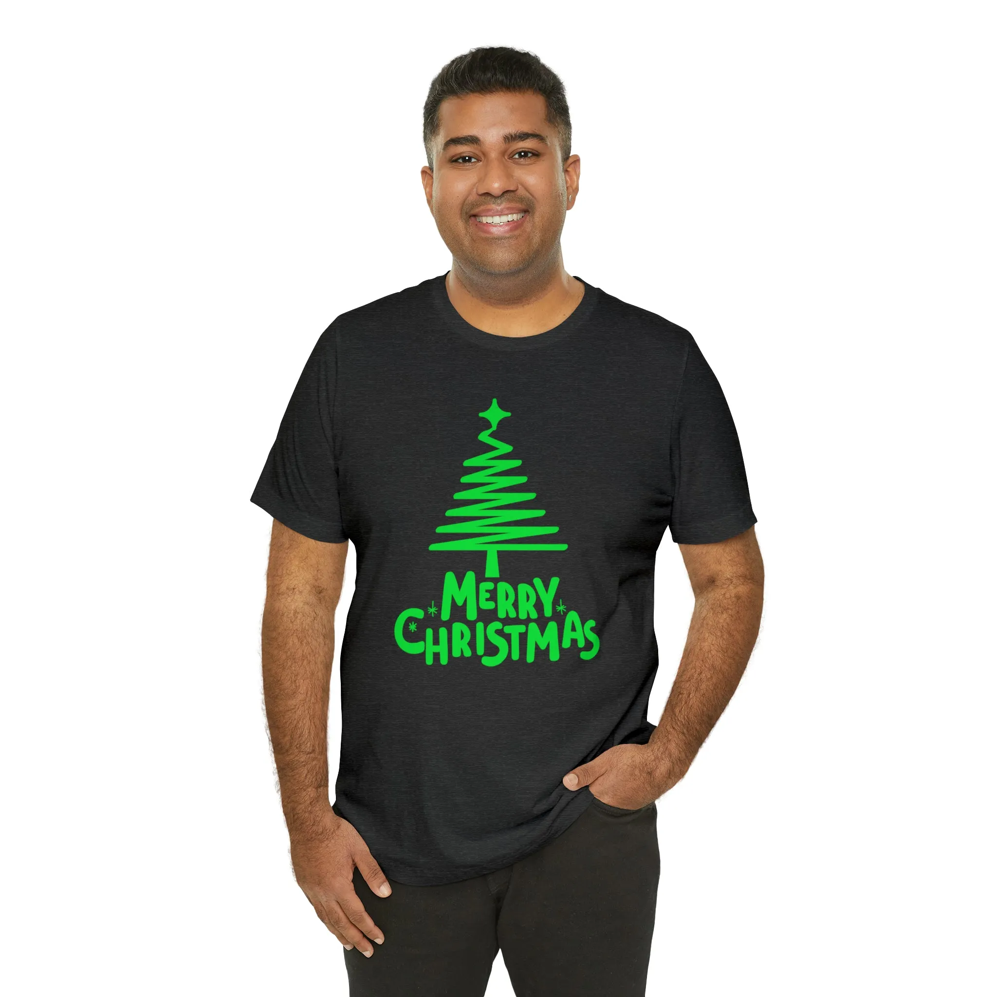 Green Merry Christmas Tree T-Shirt | Christmas Holiday Tee |  Bella Canvas 3001Unisex | Funny Party Short Sleeve Tshirt