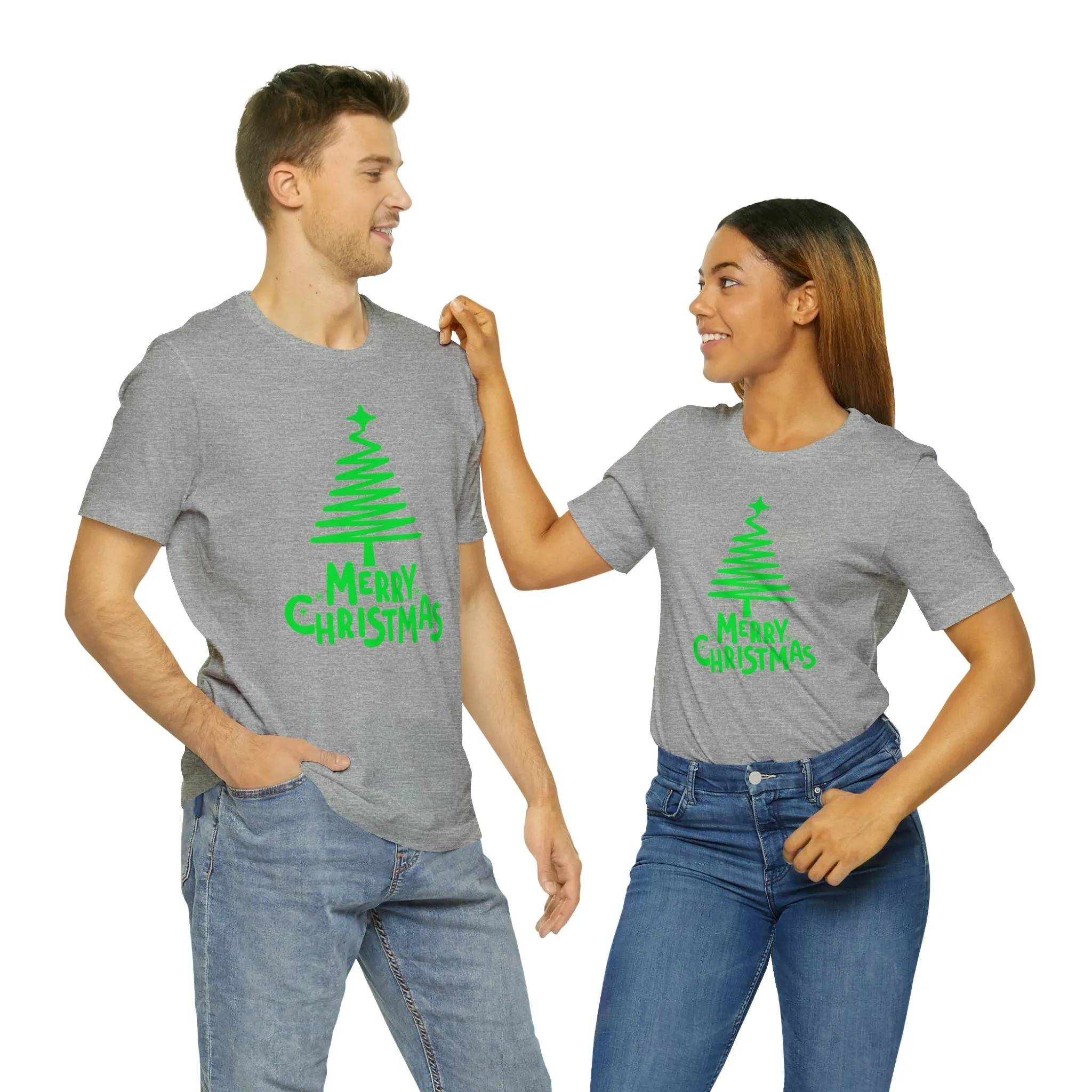 Green Merry Christmas Tree T-Shirt | Christmas Holiday Tee |  Bella Canvas 3001Unisex | Funny Party Short Sleeve Tshirt