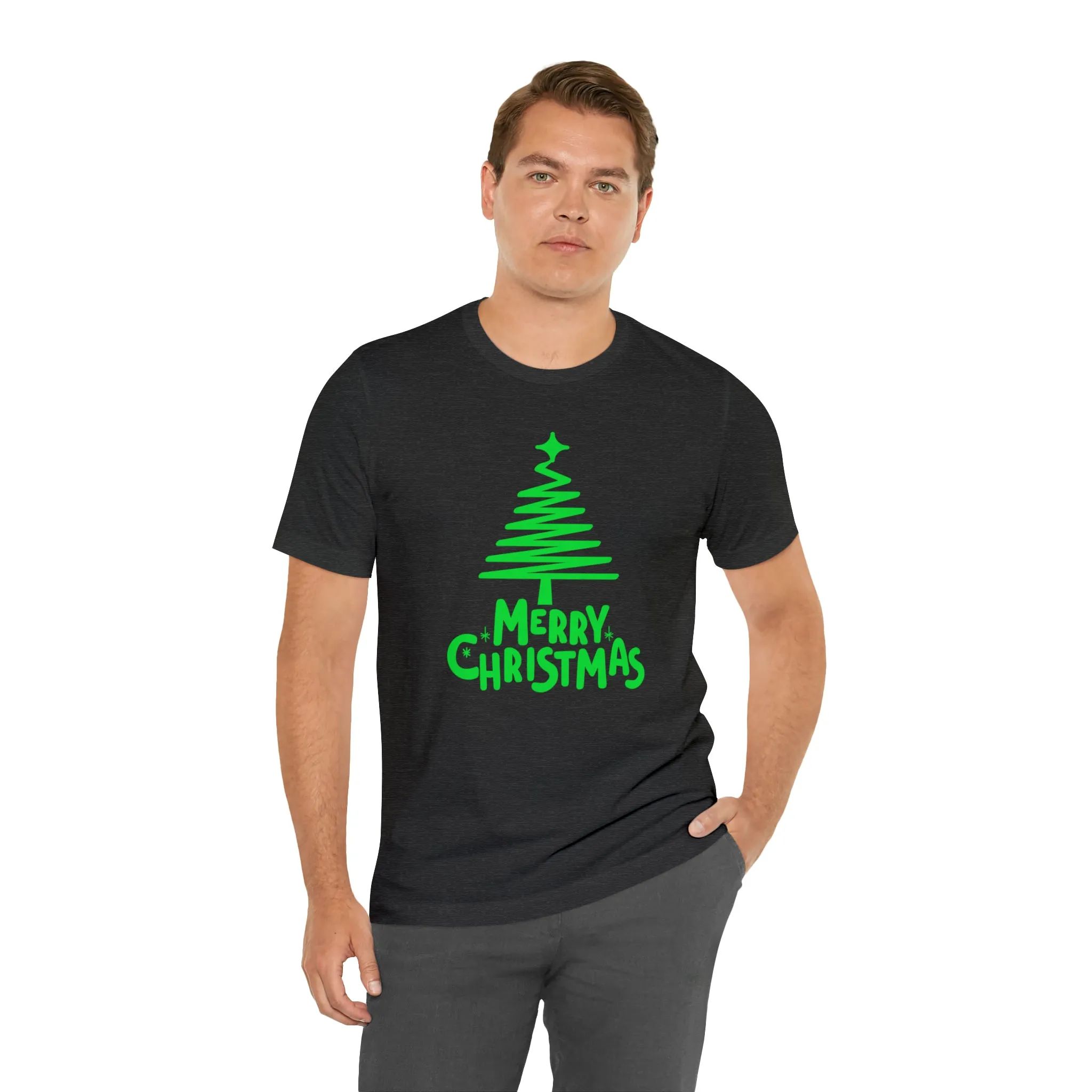 Green Merry Christmas Tree T-Shirt | Christmas Holiday Tee |  Bella Canvas 3001Unisex | Funny Party Short Sleeve Tshirt