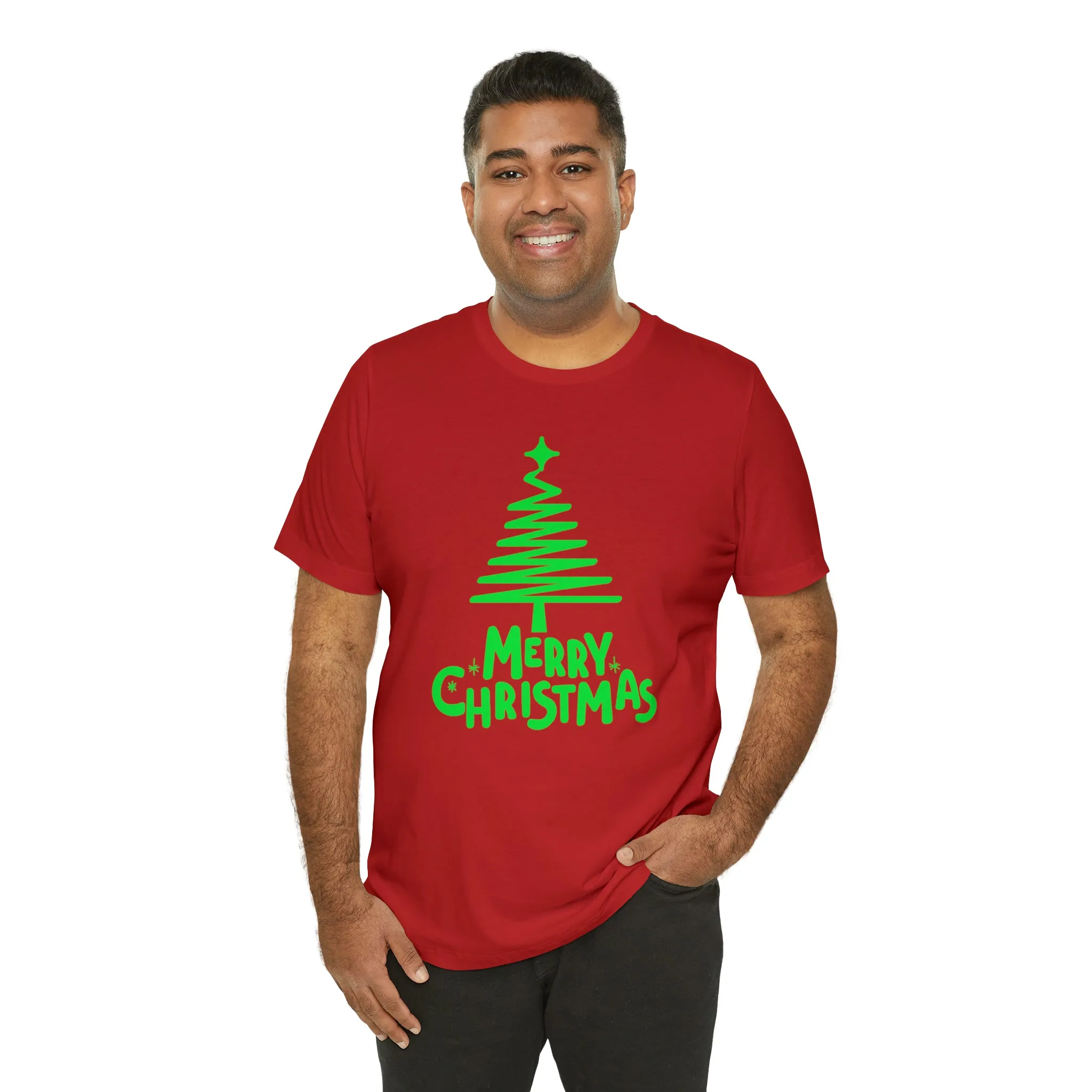 Green Merry Christmas Tree T-Shirt | Christmas Holiday Tee |  Bella Canvas 3001Unisex | Funny Party Short Sleeve Tshirt