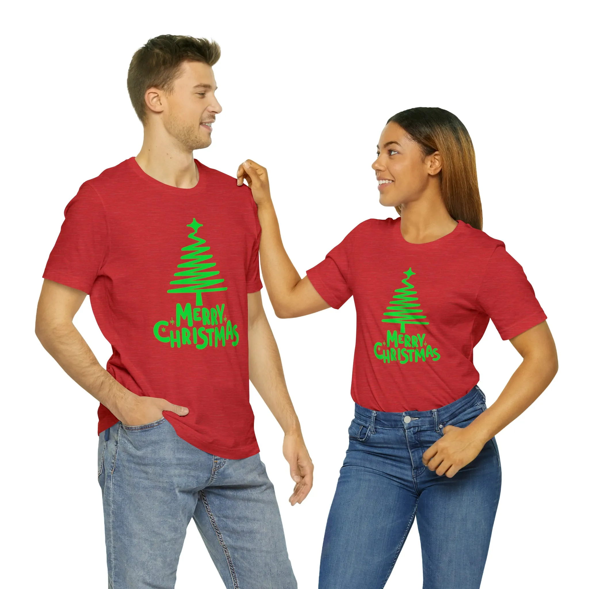 Green Merry Christmas Tree T-Shirt | Christmas Holiday Tee |  Bella Canvas 3001Unisex | Funny Party Short Sleeve Tshirt