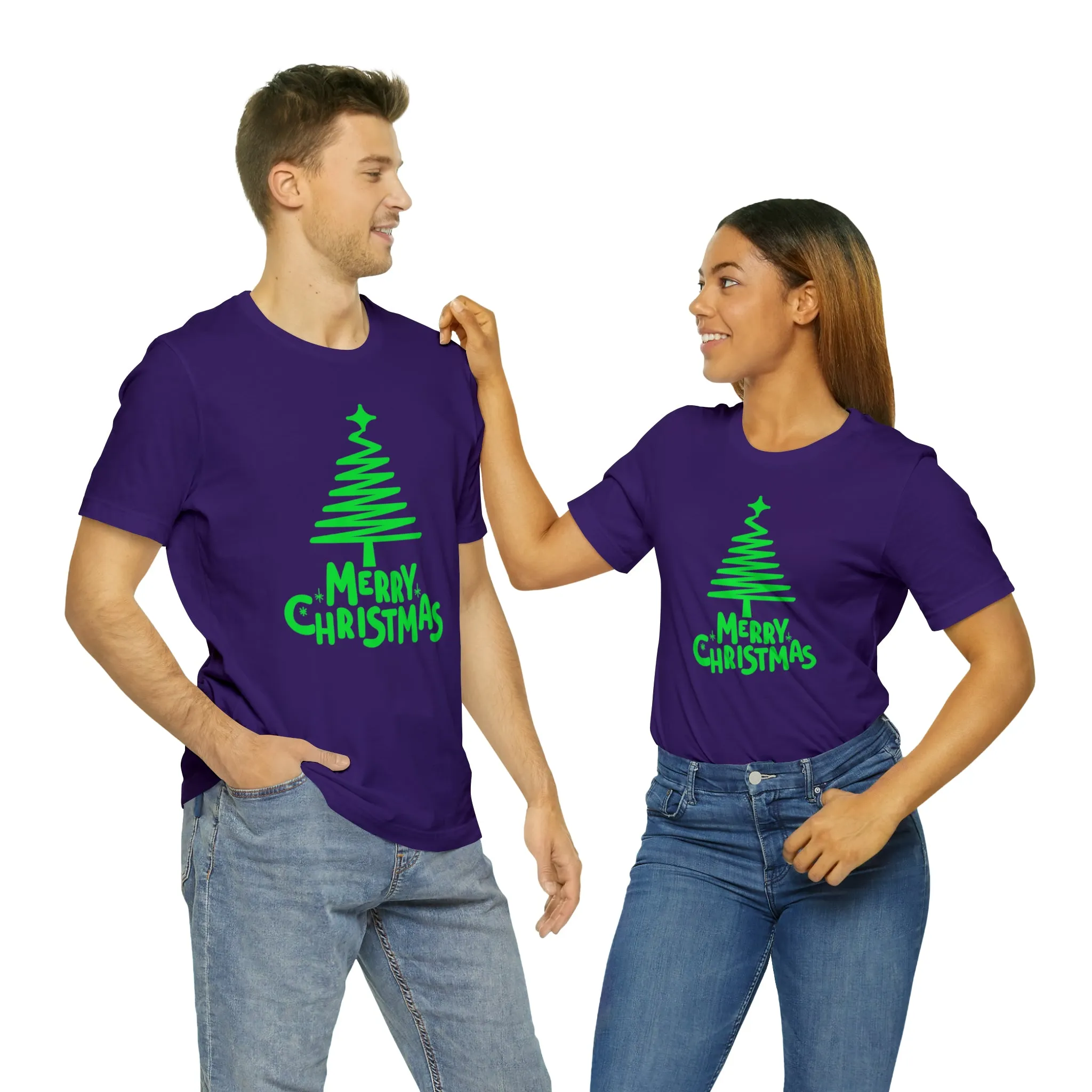 Green Merry Christmas Tree T-Shirt | Christmas Holiday Tee |  Bella Canvas 3001Unisex | Funny Party Short Sleeve Tshirt