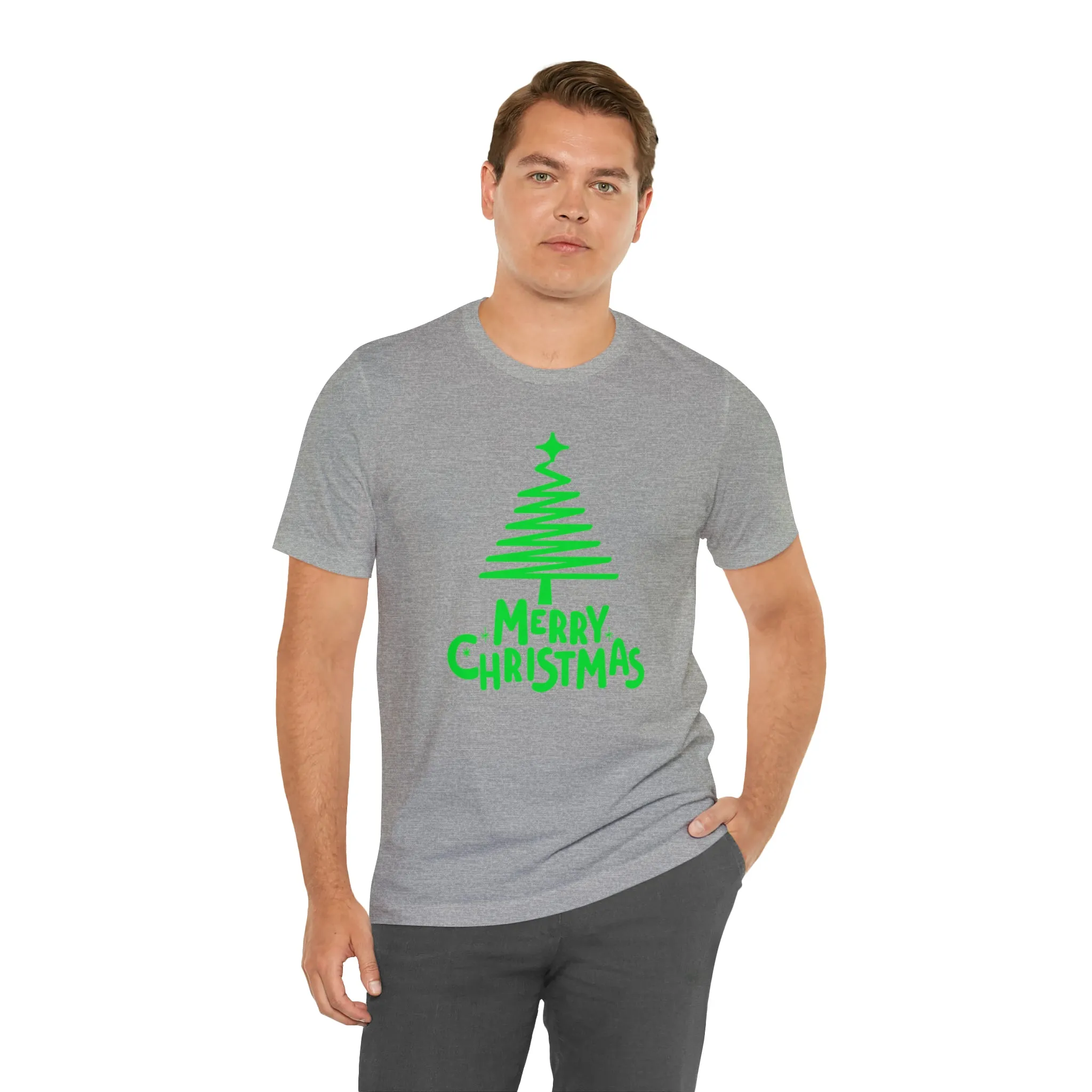 Green Merry Christmas Tree T-Shirt | Christmas Holiday Tee |  Bella Canvas 3001Unisex | Funny Party Short Sleeve Tshirt