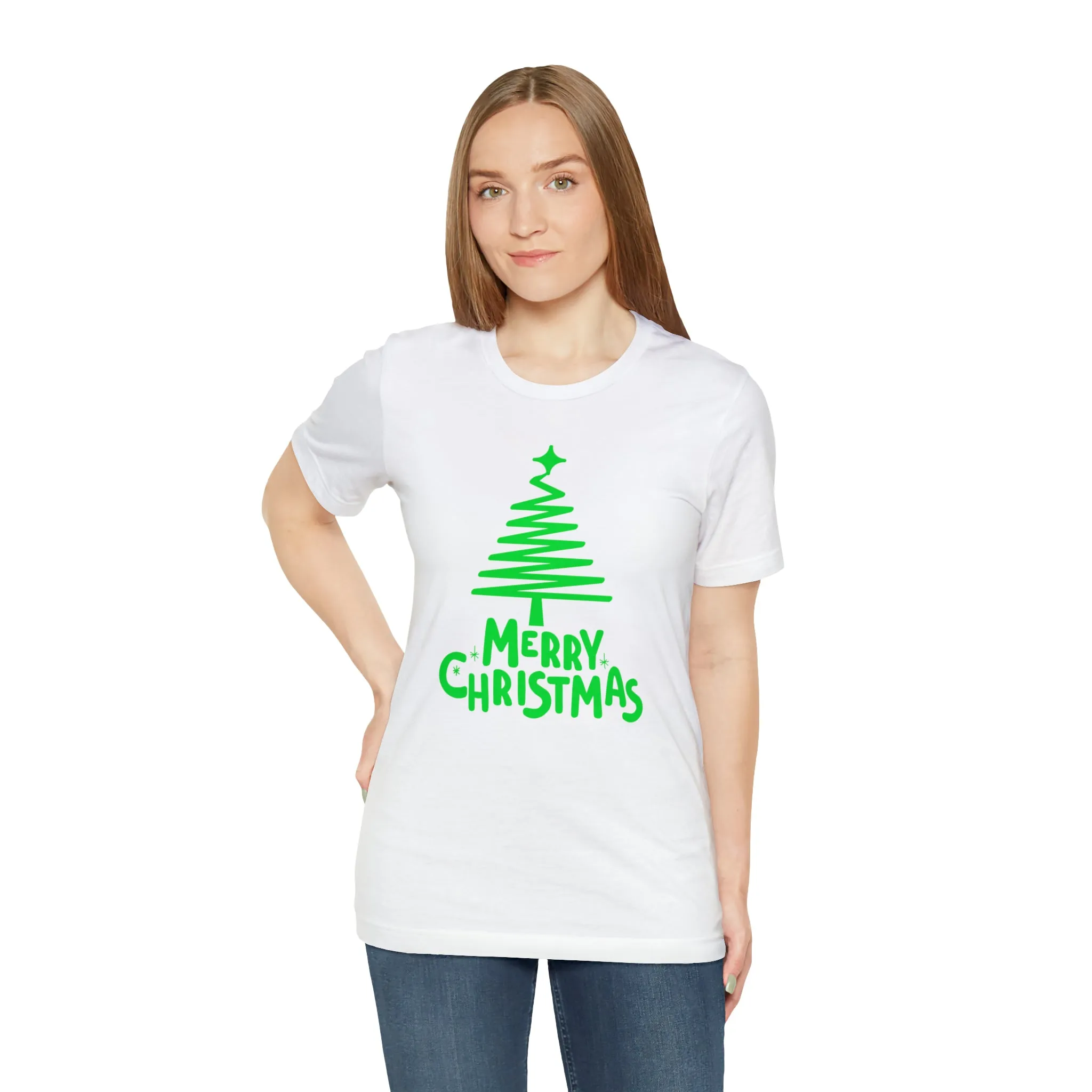 Green Merry Christmas Tree T-Shirt | Christmas Holiday Tee |  Bella Canvas 3001Unisex | Funny Party Short Sleeve Tshirt