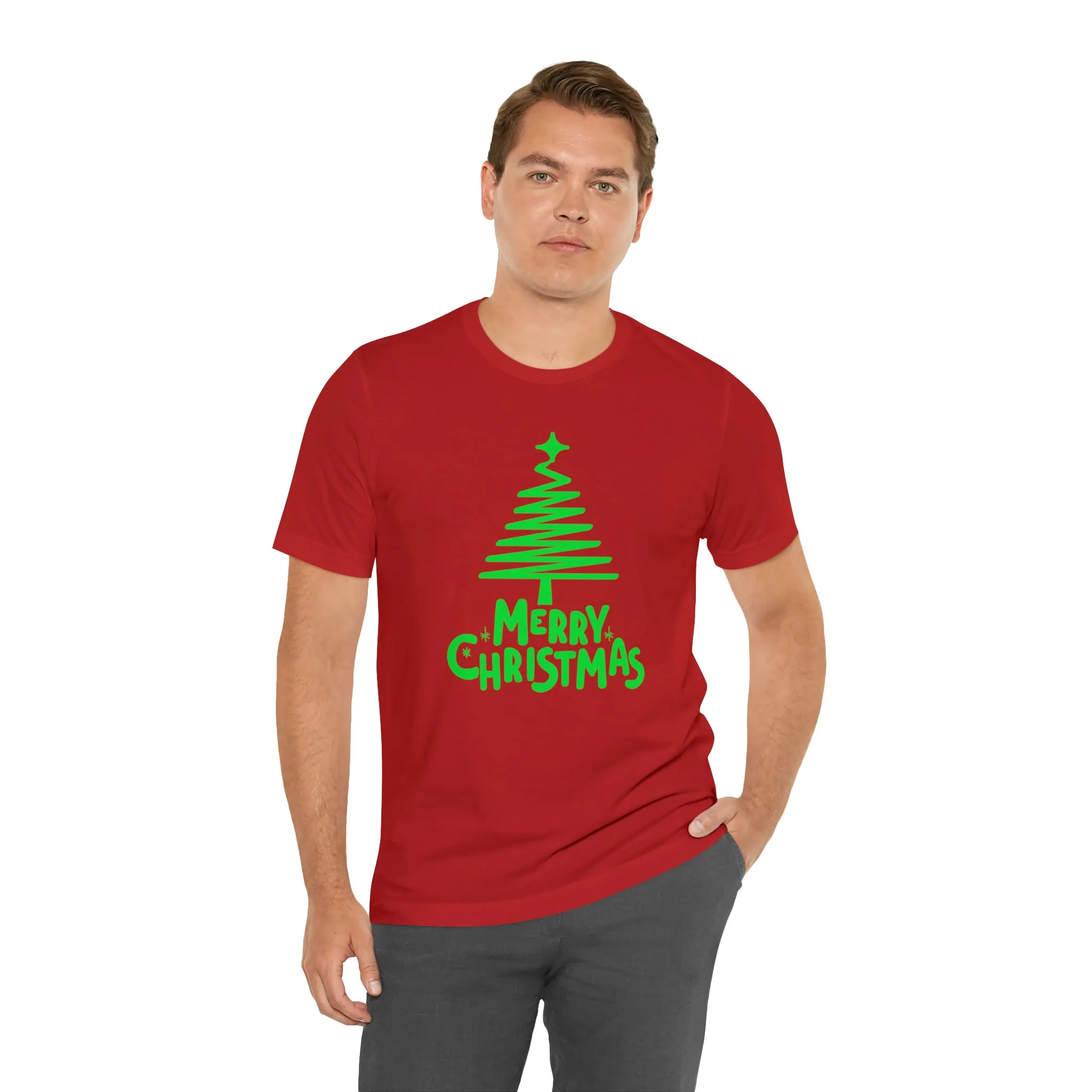 Green Merry Christmas Tree T-Shirt | Christmas Holiday Tee |  Bella Canvas 3001Unisex | Funny Party Short Sleeve Tshirt