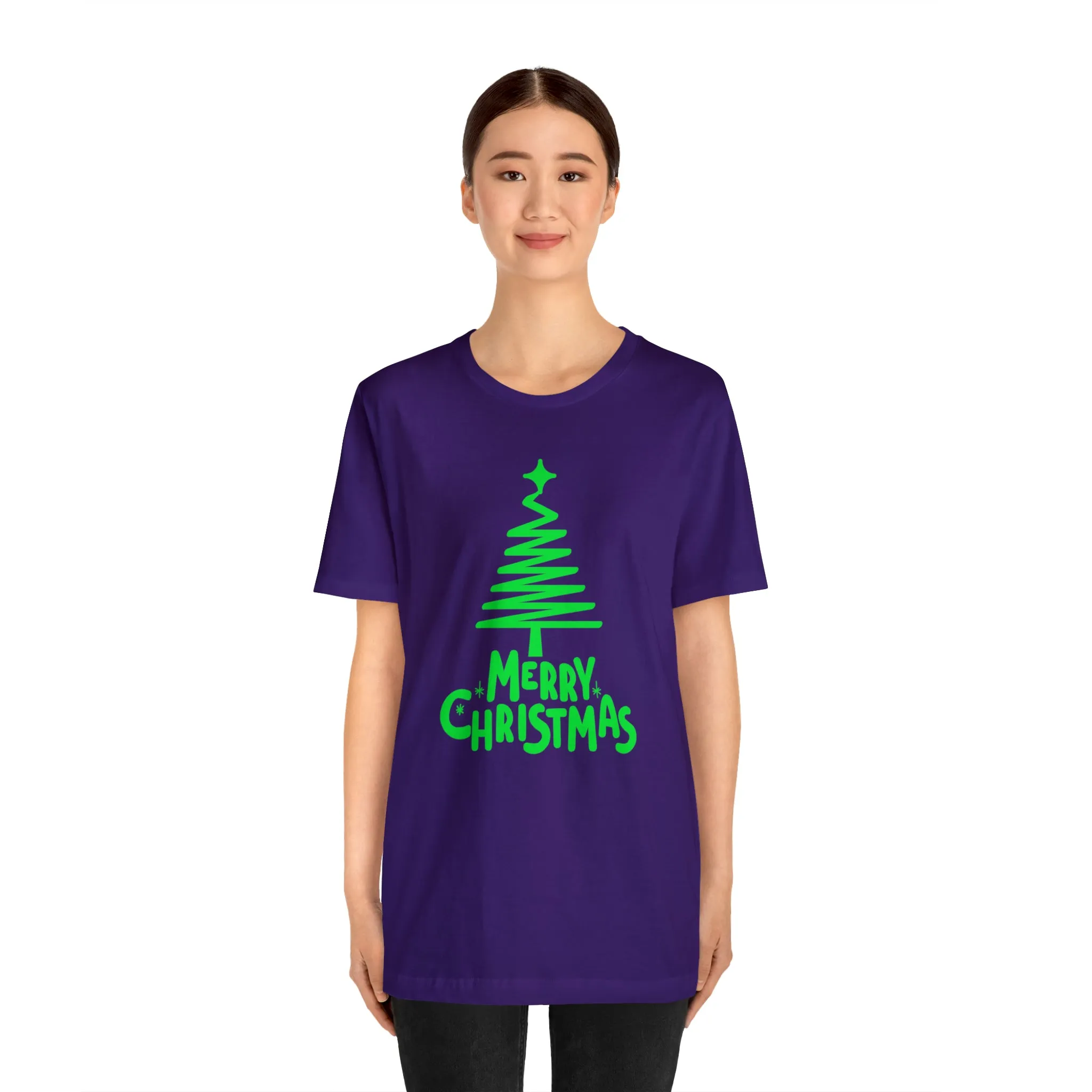 Green Merry Christmas Tree T-Shirt | Christmas Holiday Tee |  Bella Canvas 3001Unisex | Funny Party Short Sleeve Tshirt