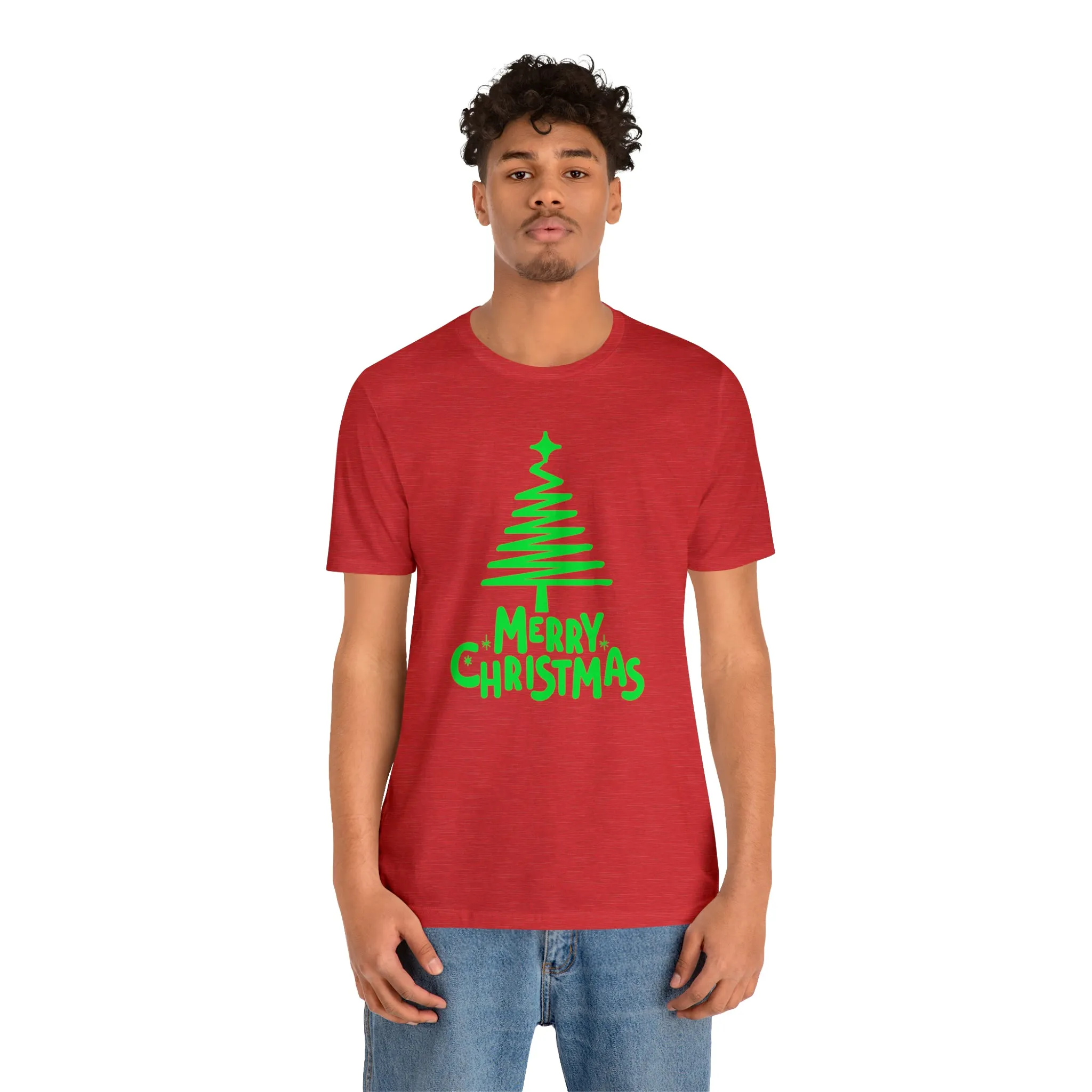 Green Merry Christmas Tree T-Shirt | Christmas Holiday Tee |  Bella Canvas 3001Unisex | Funny Party Short Sleeve Tshirt