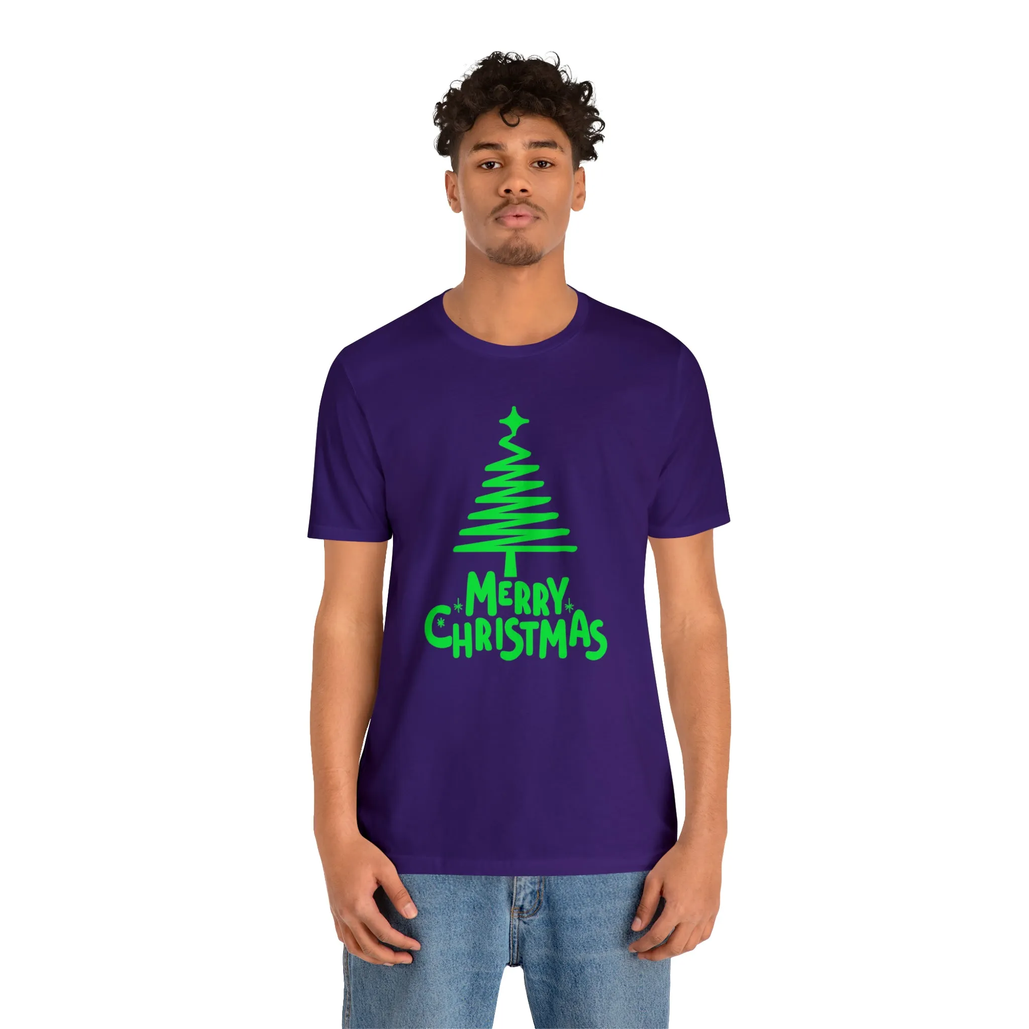 Green Merry Christmas Tree T-Shirt | Christmas Holiday Tee |  Bella Canvas 3001Unisex | Funny Party Short Sleeve Tshirt