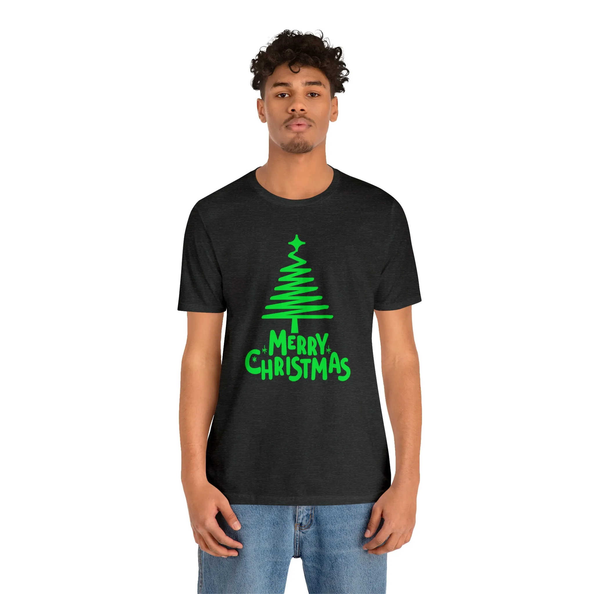 Green Merry Christmas Tree T-Shirt | Christmas Holiday Tee |  Bella Canvas 3001Unisex | Funny Party Short Sleeve Tshirt