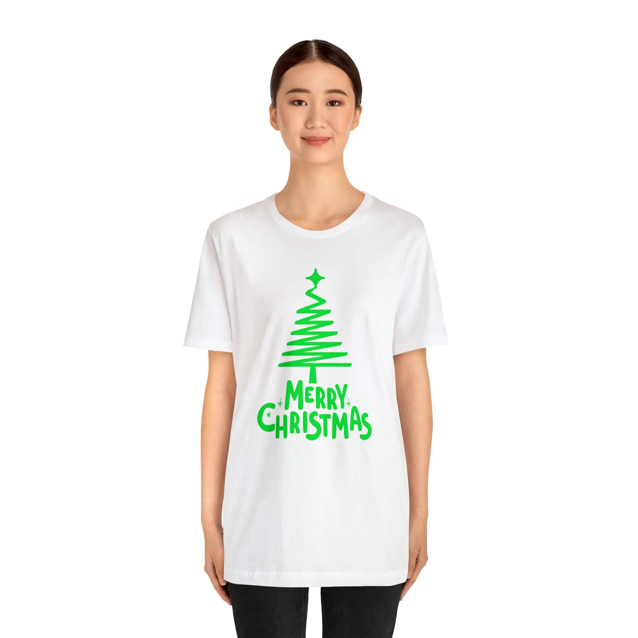 Green Merry Christmas Tree T-Shirt | Christmas Holiday Tee |  Bella Canvas 3001Unisex | Funny Party Short Sleeve Tshirt