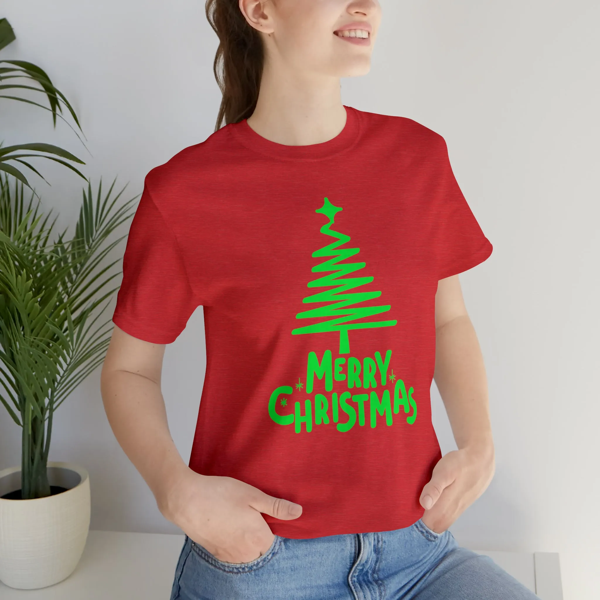 Green Merry Christmas Tree T-Shirt | Christmas Holiday Tee |  Bella Canvas 3001Unisex | Funny Party Short Sleeve Tshirt