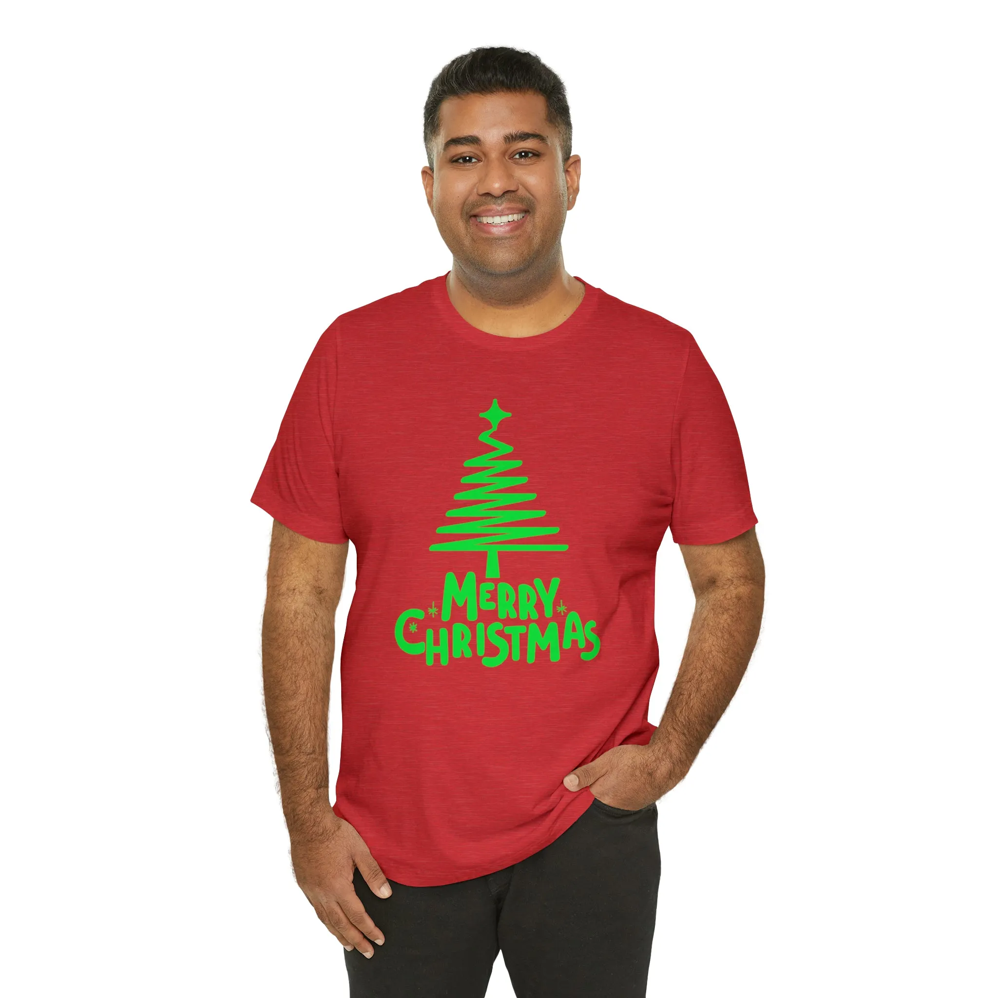 Green Merry Christmas Tree T-Shirt | Christmas Holiday Tee |  Bella Canvas 3001Unisex | Funny Party Short Sleeve Tshirt