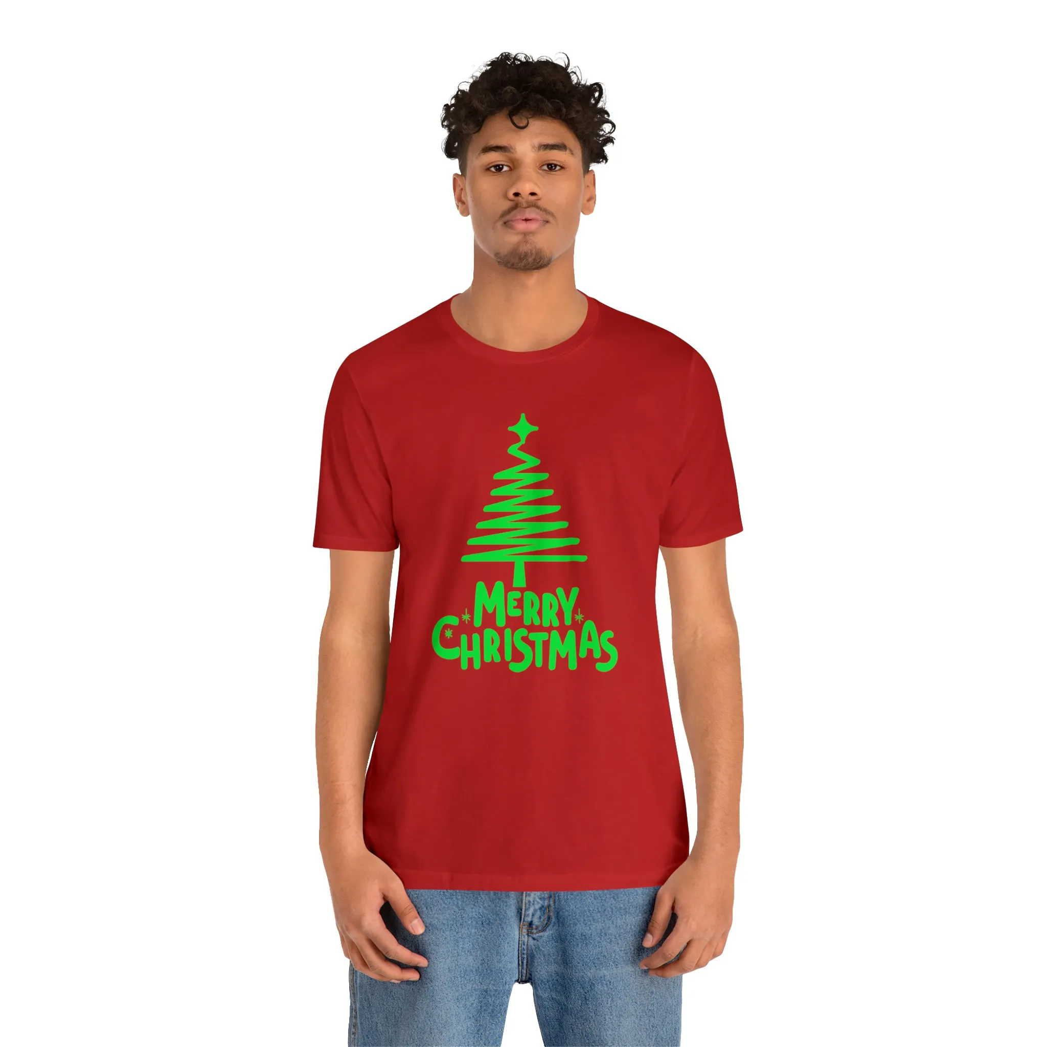 Green Merry Christmas Tree T-Shirt | Christmas Holiday Tee |  Bella Canvas 3001Unisex | Funny Party Short Sleeve Tshirt