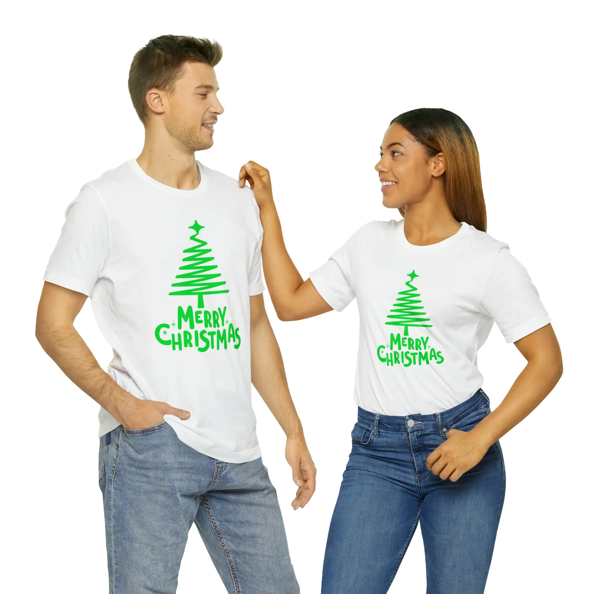 Green Merry Christmas Tree T-Shirt | Christmas Holiday Tee |  Bella Canvas 3001Unisex | Funny Party Short Sleeve Tshirt