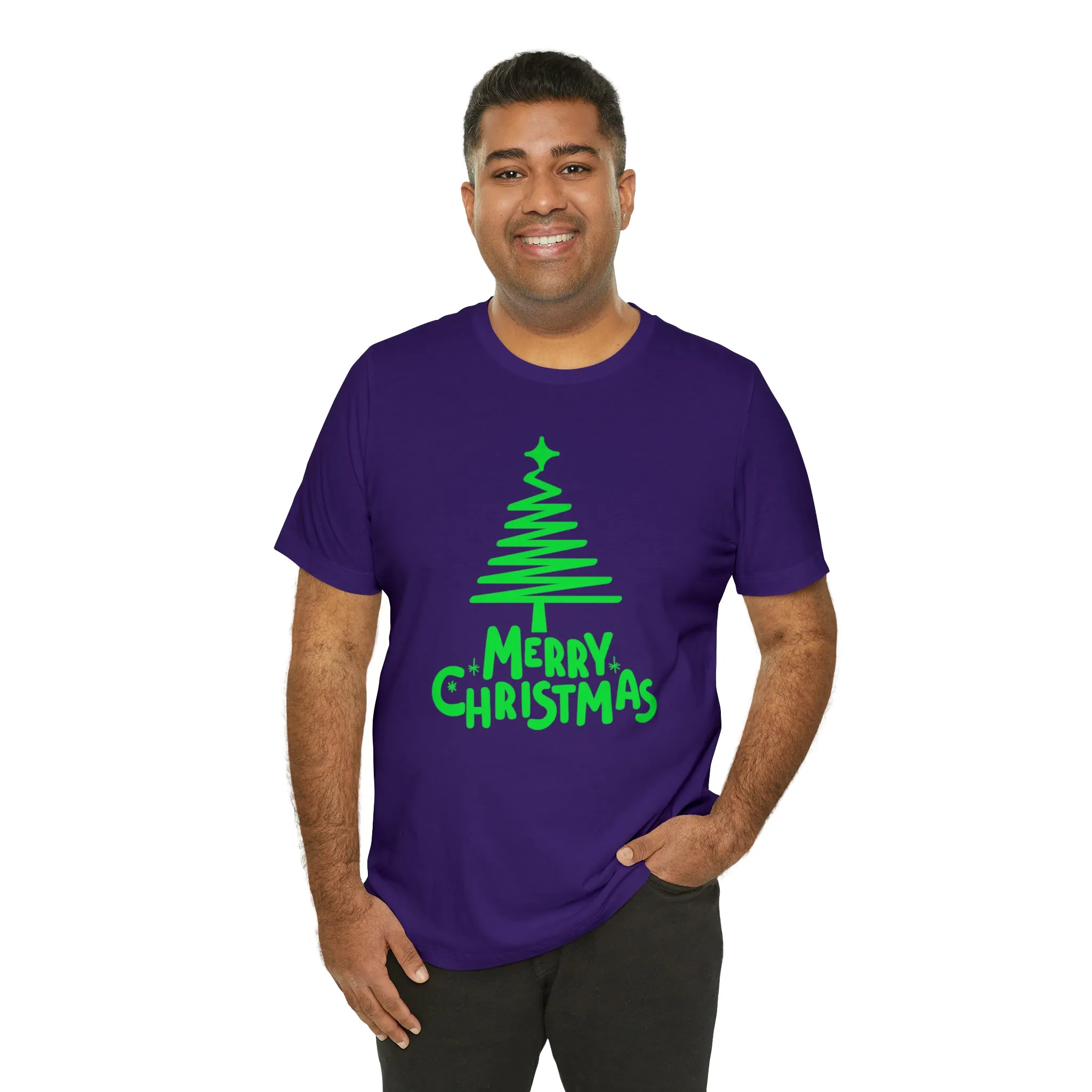 Green Merry Christmas Tree T-Shirt | Christmas Holiday Tee |  Bella Canvas 3001Unisex | Funny Party Short Sleeve Tshirt