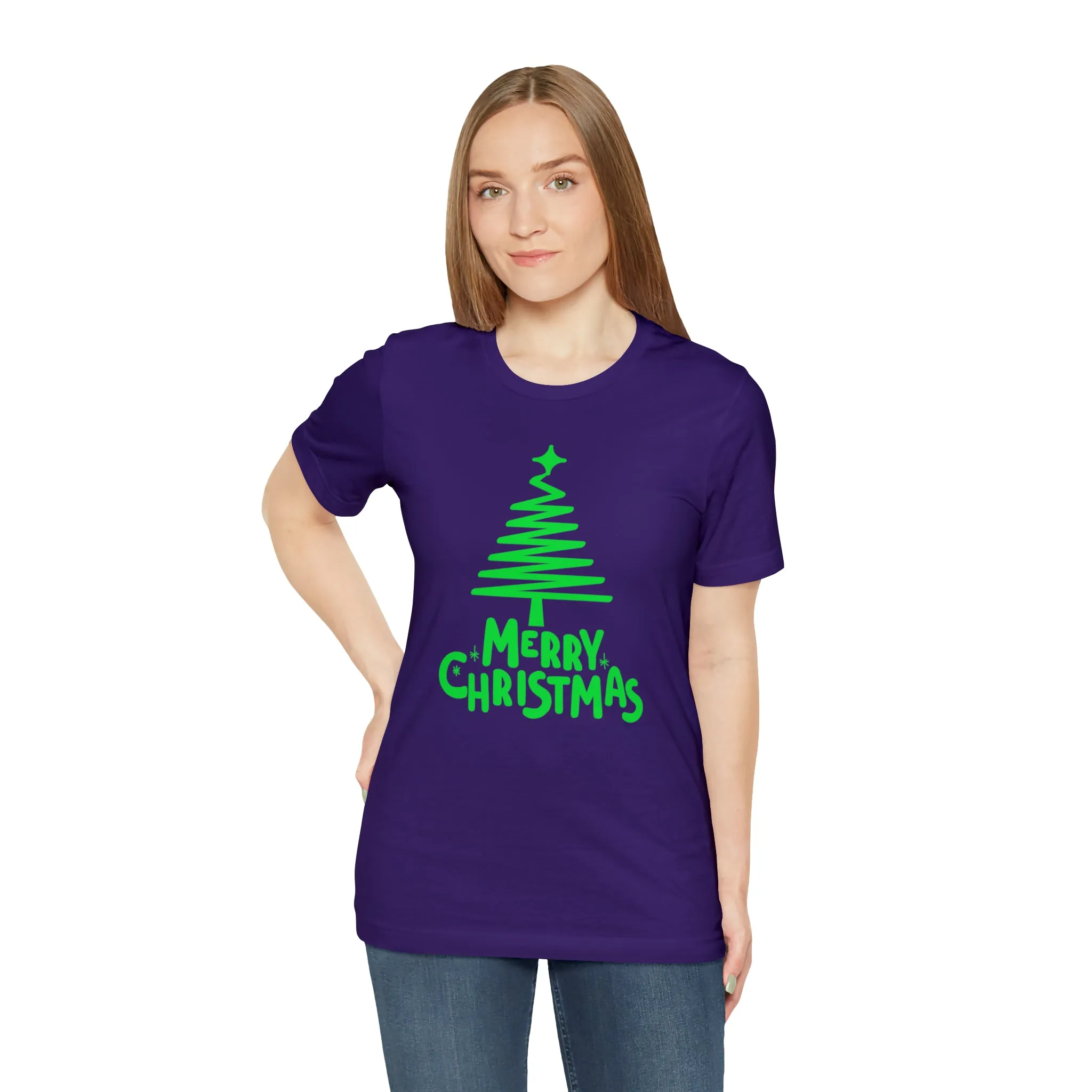 Green Merry Christmas Tree T-Shirt | Christmas Holiday Tee |  Bella Canvas 3001Unisex | Funny Party Short Sleeve Tshirt
