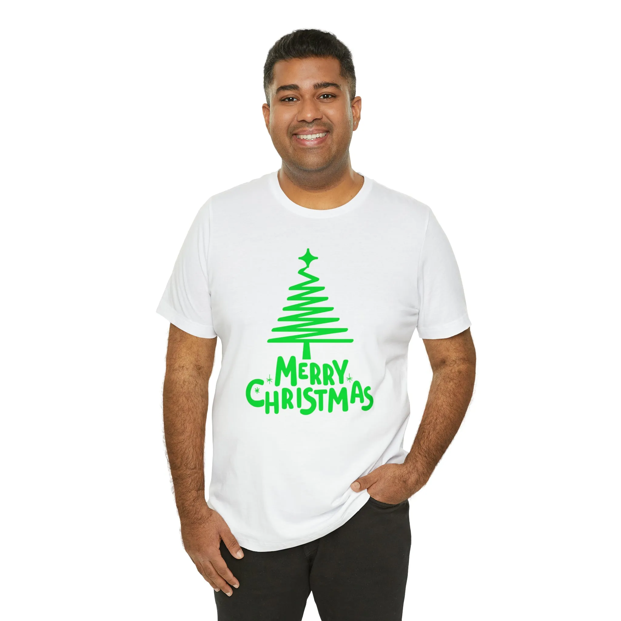 Green Merry Christmas Tree T-Shirt | Christmas Holiday Tee |  Bella Canvas 3001Unisex | Funny Party Short Sleeve Tshirt