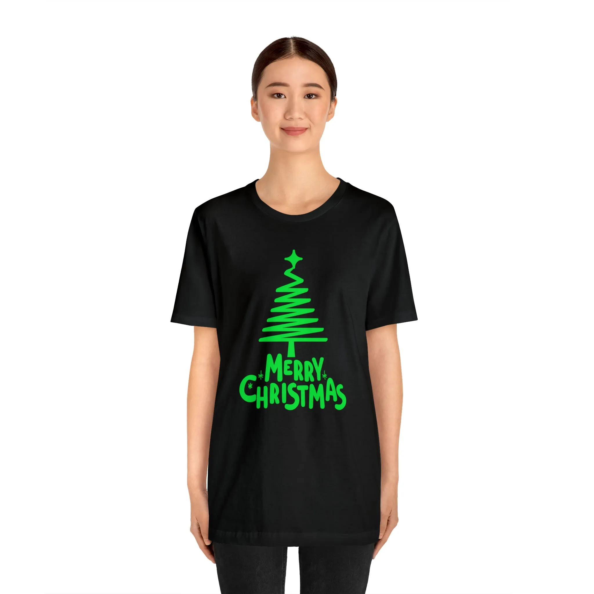Green Merry Christmas Tree T-Shirt | Christmas Holiday Tee |  Bella Canvas 3001Unisex | Funny Party Short Sleeve Tshirt