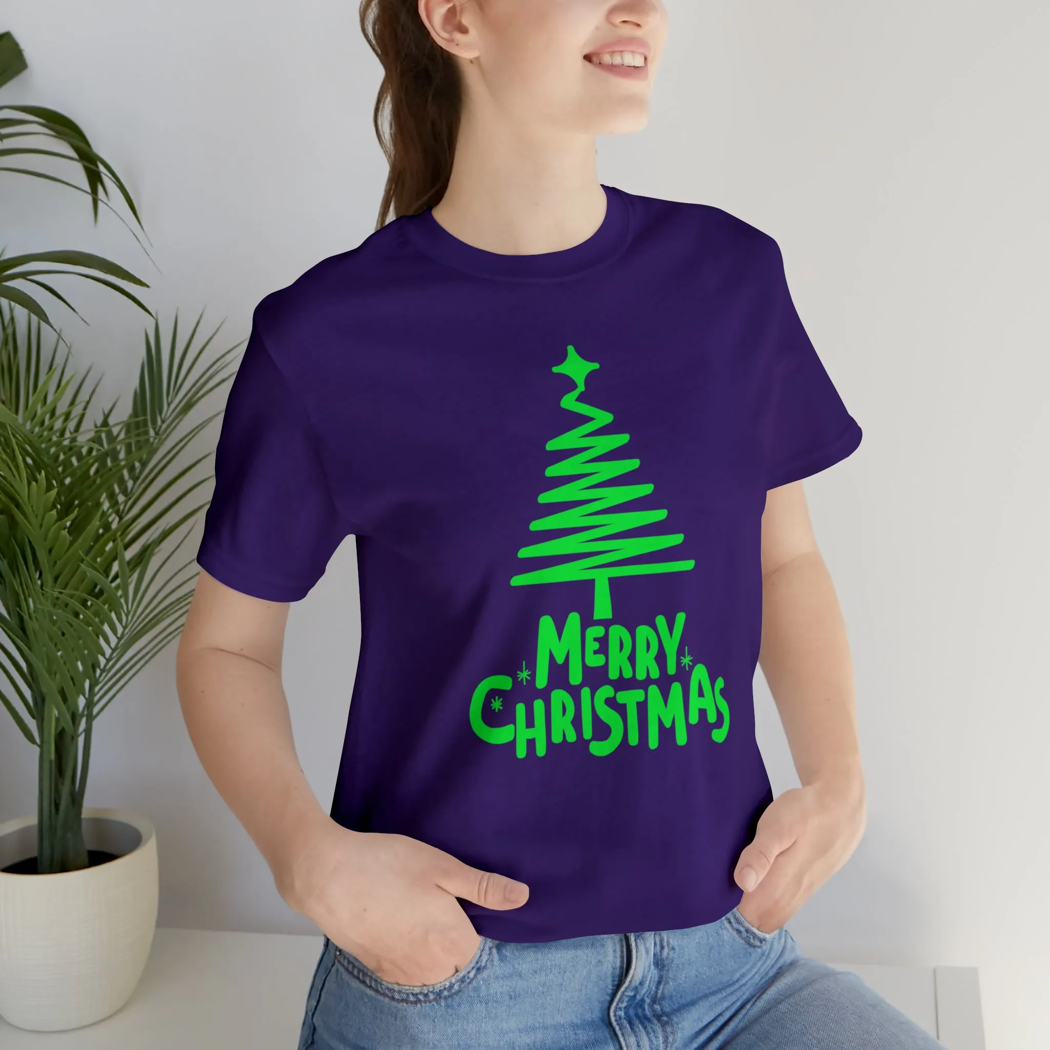 Green Merry Christmas Tree T-Shirt | Christmas Holiday Tee |  Bella Canvas 3001Unisex | Funny Party Short Sleeve Tshirt