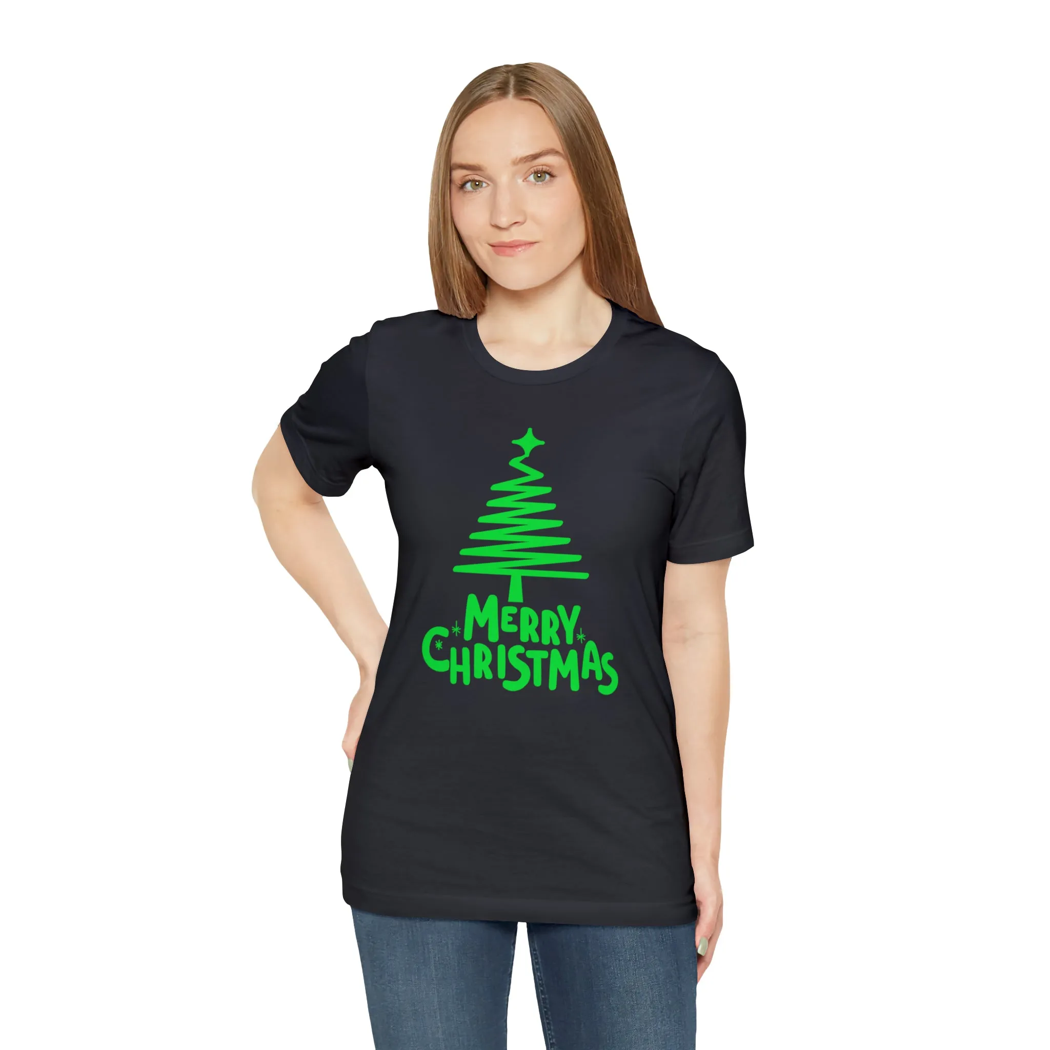 Green Merry Christmas Tree T-Shirt | Christmas Holiday Tee |  Bella Canvas 3001Unisex | Funny Party Short Sleeve Tshirt