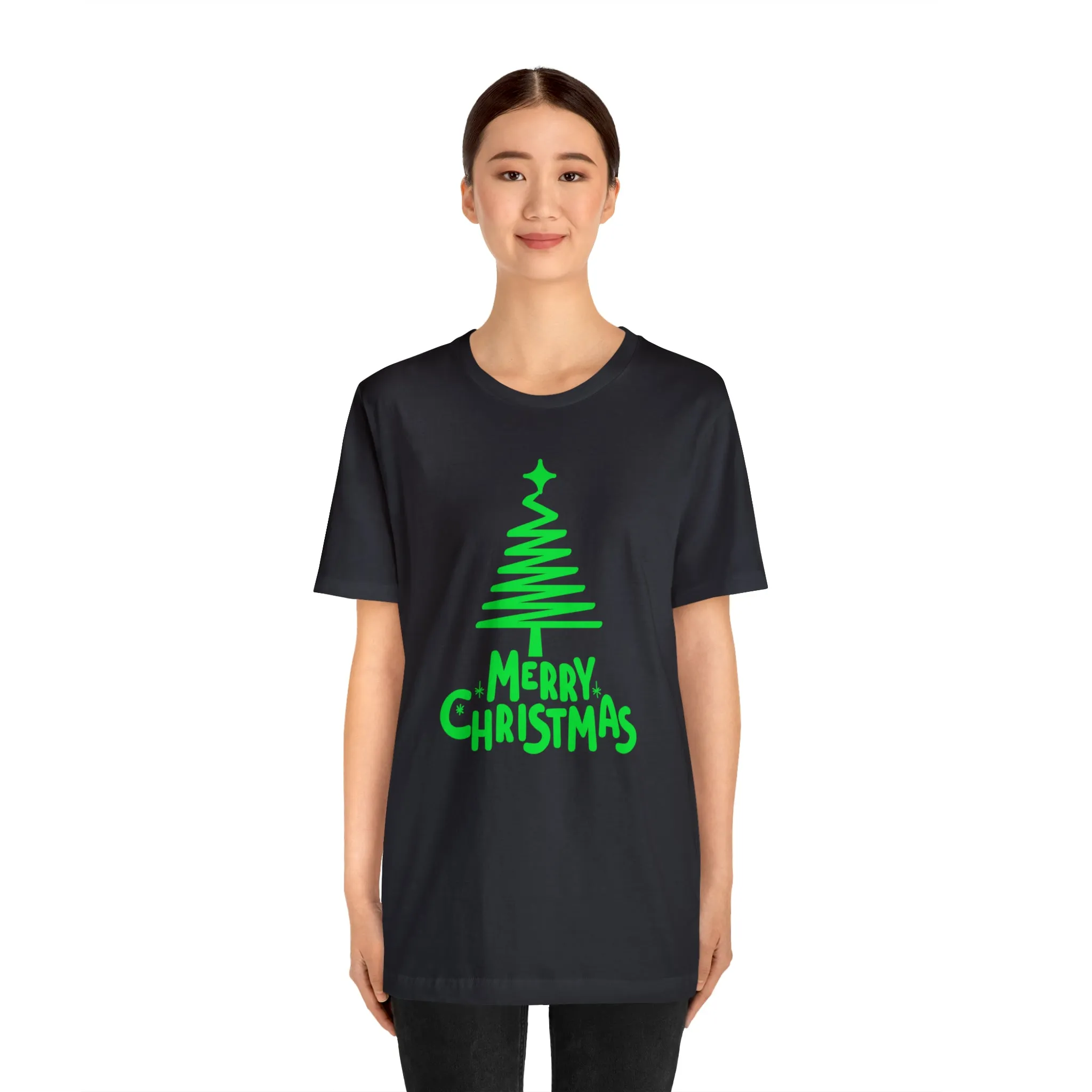 Green Merry Christmas Tree T-Shirt | Christmas Holiday Tee |  Bella Canvas 3001Unisex | Funny Party Short Sleeve Tshirt
