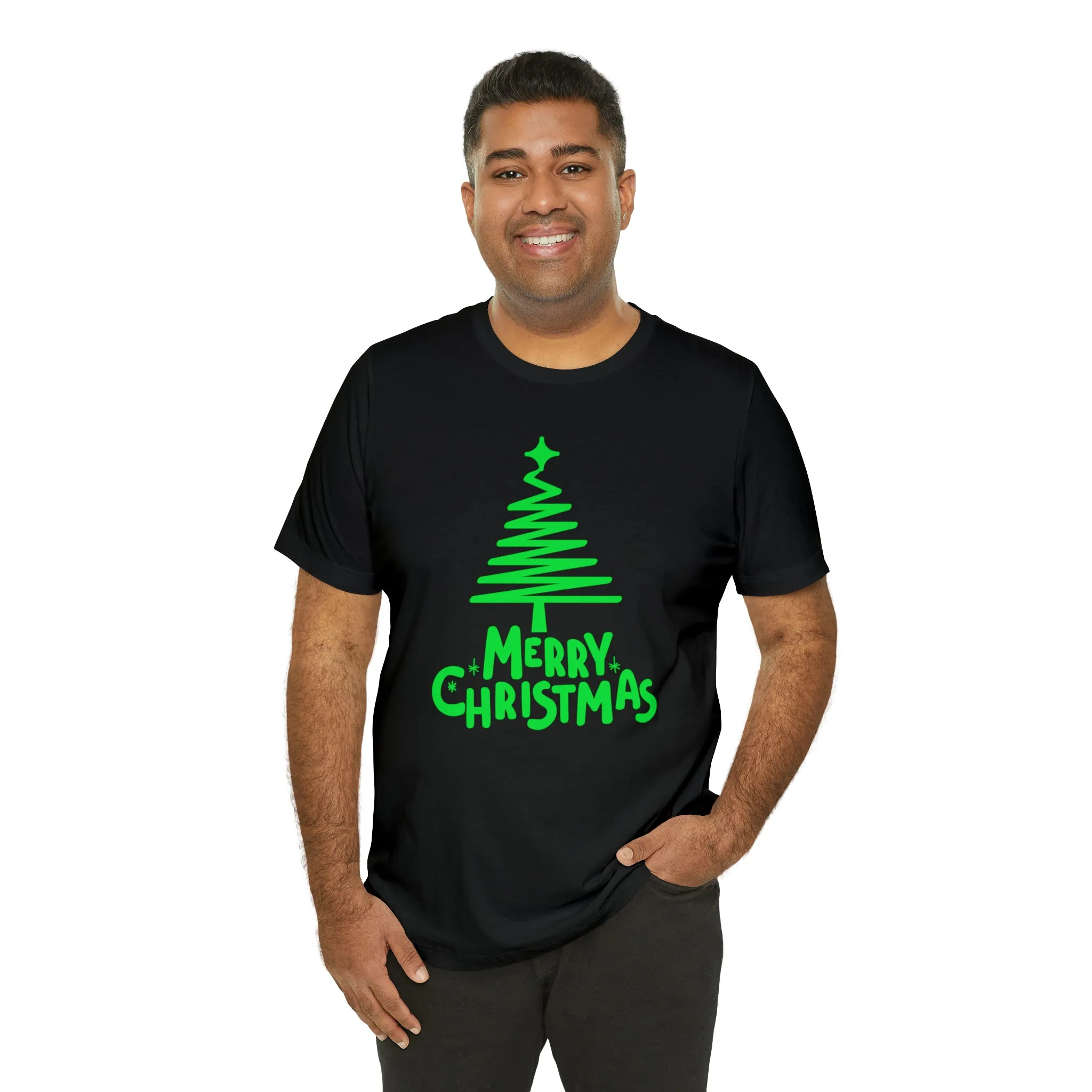 Green Merry Christmas Tree T-Shirt | Christmas Holiday Tee |  Bella Canvas 3001Unisex | Funny Party Short Sleeve Tshirt