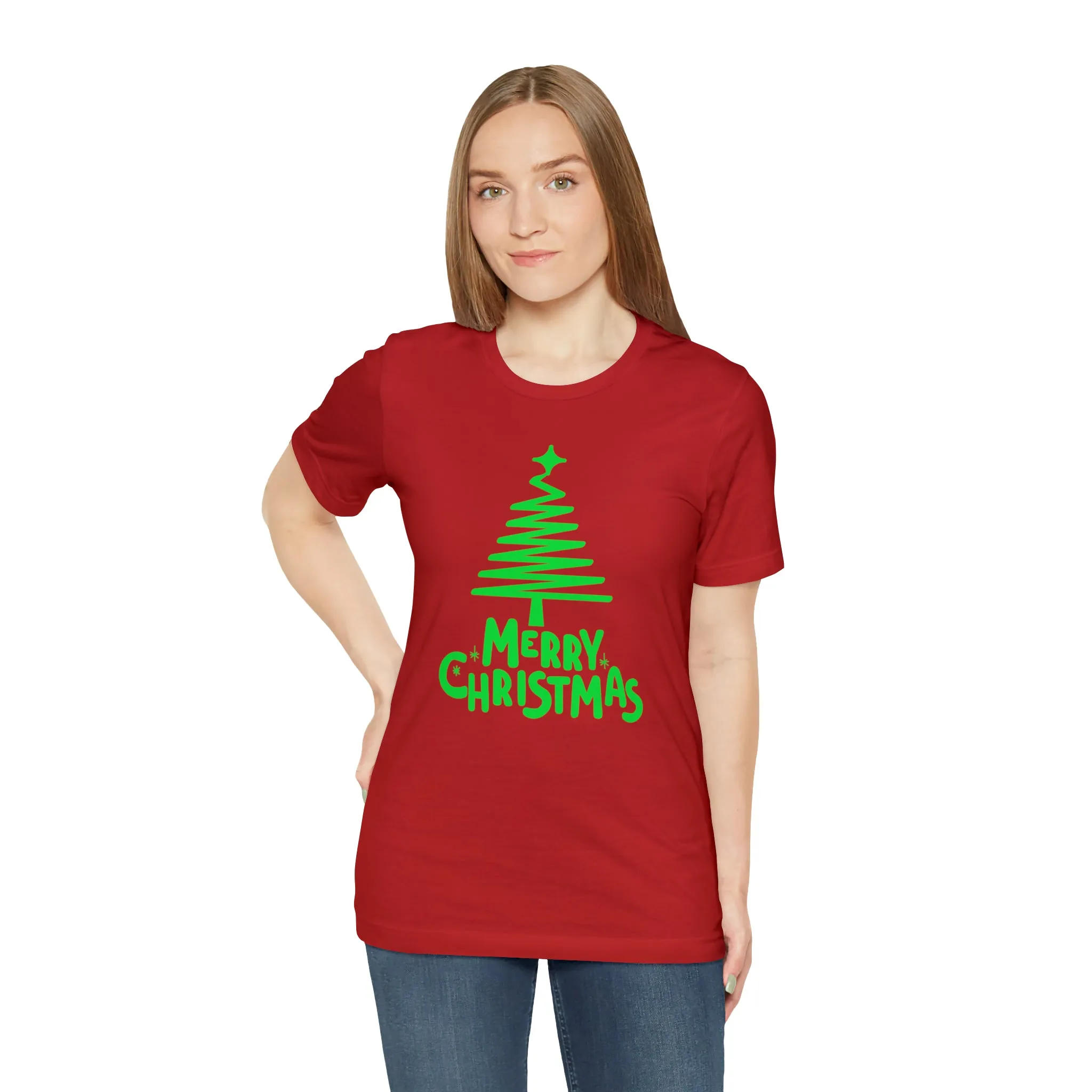 Green Merry Christmas Tree T-Shirt | Christmas Holiday Tee |  Bella Canvas 3001Unisex | Funny Party Short Sleeve Tshirt