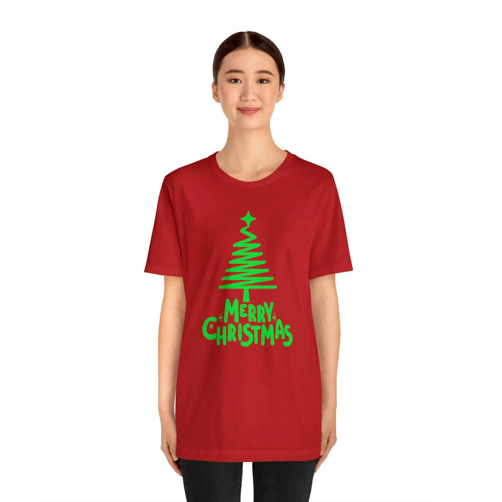 Green Merry Christmas Tree T-Shirt | Christmas Holiday Tee |  Bella Canvas 3001Unisex | Funny Party Short Sleeve Tshirt