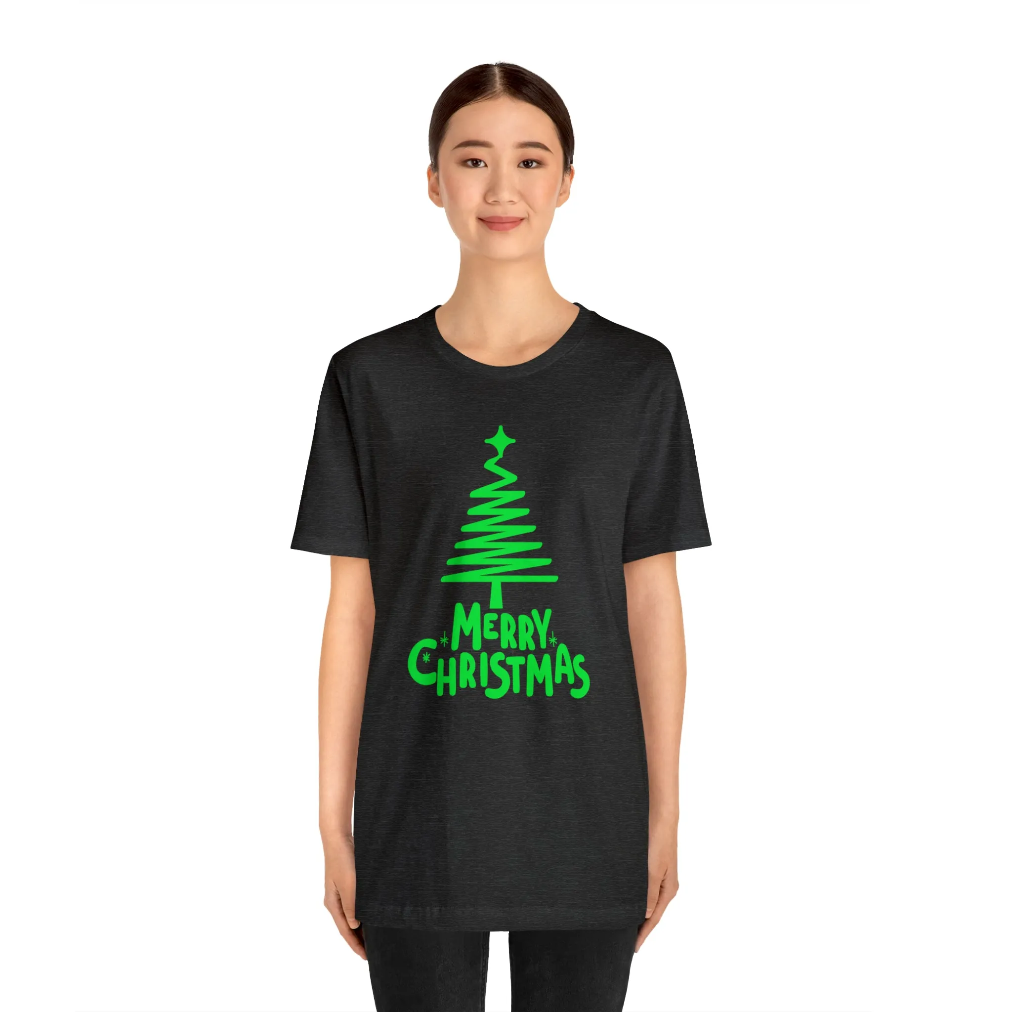 Green Merry Christmas Tree T-Shirt | Christmas Holiday Tee |  Bella Canvas 3001Unisex | Funny Party Short Sleeve Tshirt