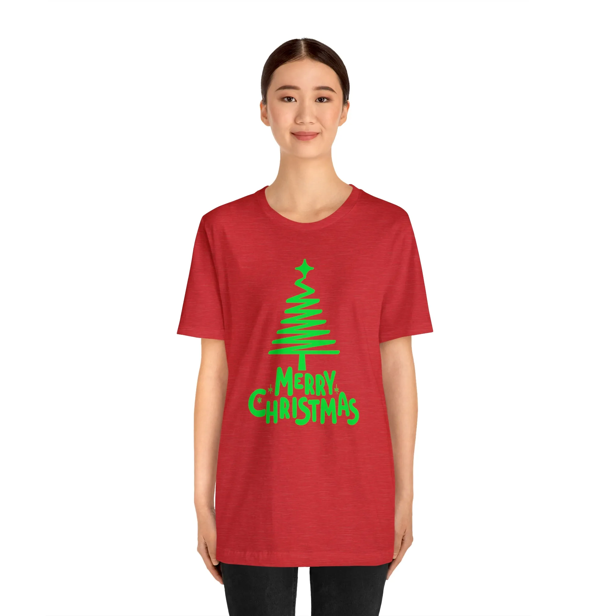 Green Merry Christmas Tree T-Shirt | Christmas Holiday Tee |  Bella Canvas 3001Unisex | Funny Party Short Sleeve Tshirt