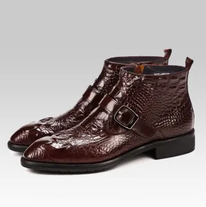 Handmade 2019 Hot Crocodile Pattern Mens Dress Boots Fashion Buckle Chelsea Ankle Genuine Leather Men Casual Boots
