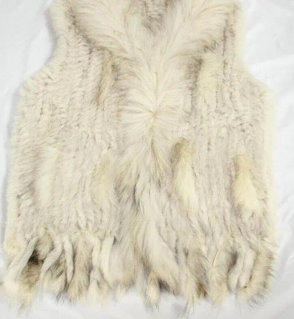 Harppihop fashion rabbit fur vest raccoon fur trimming knitted rabbit fur vest with hood fur waistcoat gilet
