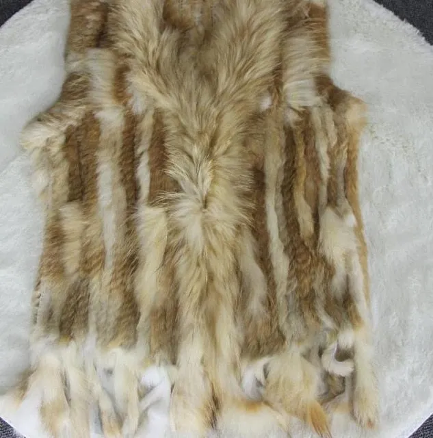 Harppihop fashion rabbit fur vest raccoon fur trimming knitted rabbit fur vest with hood fur waistcoat gilet