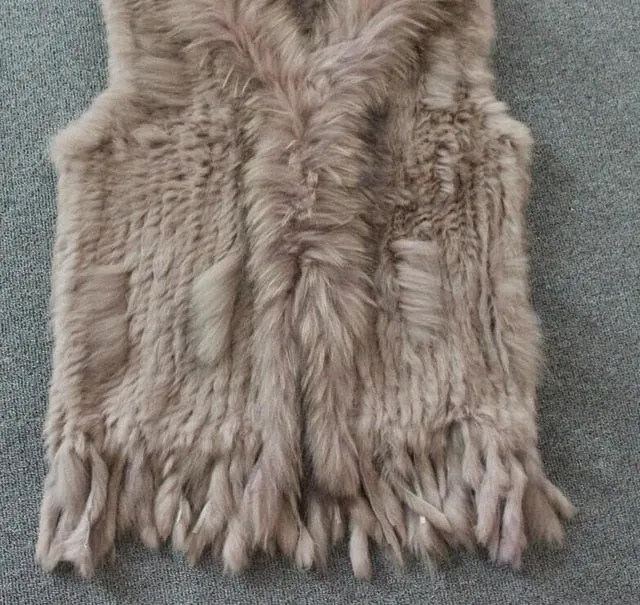 Harppihop fashion rabbit fur vest raccoon fur trimming knitted rabbit fur vest with hood fur waistcoat gilet