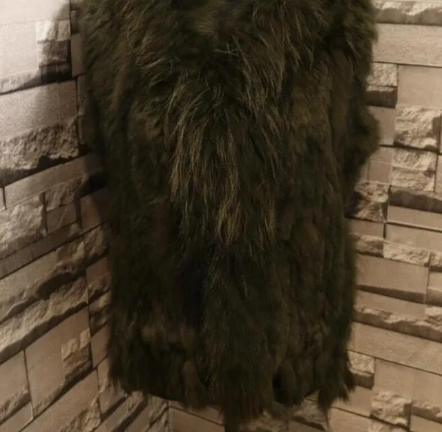 Harppihop fashion rabbit fur vest raccoon fur trimming knitted rabbit fur vest with hood fur waistcoat gilet