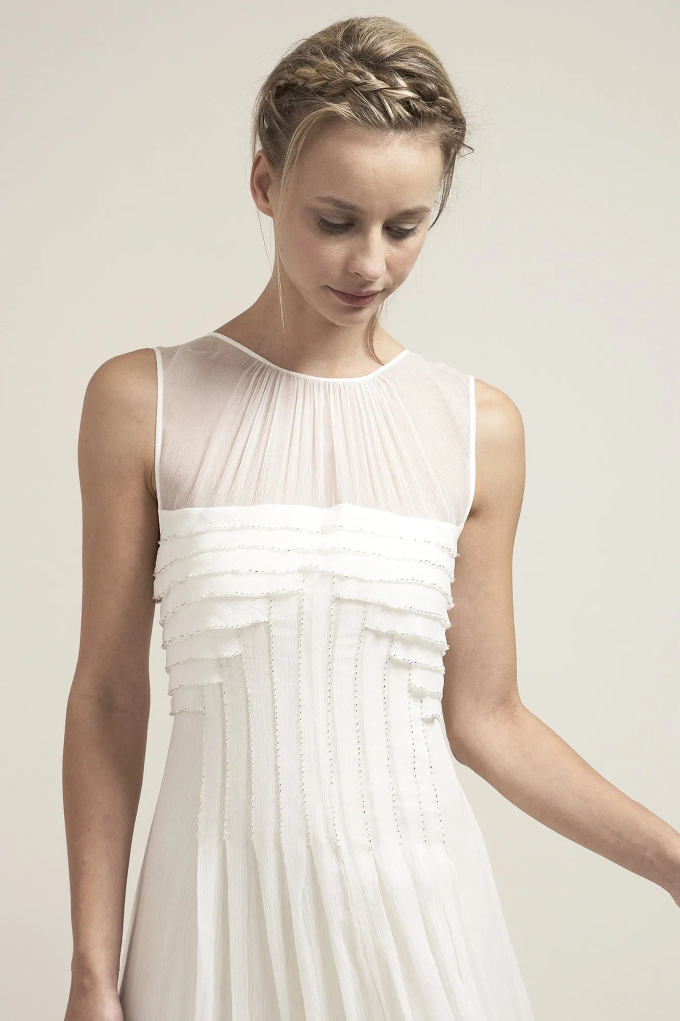 HB6899 Art Deco Inspired Pleated Silk Chiffon Wedding Dress