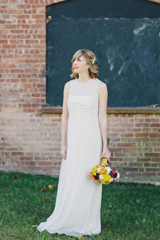 HB6899 Art Deco Inspired Pleated Silk Chiffon Wedding Dress